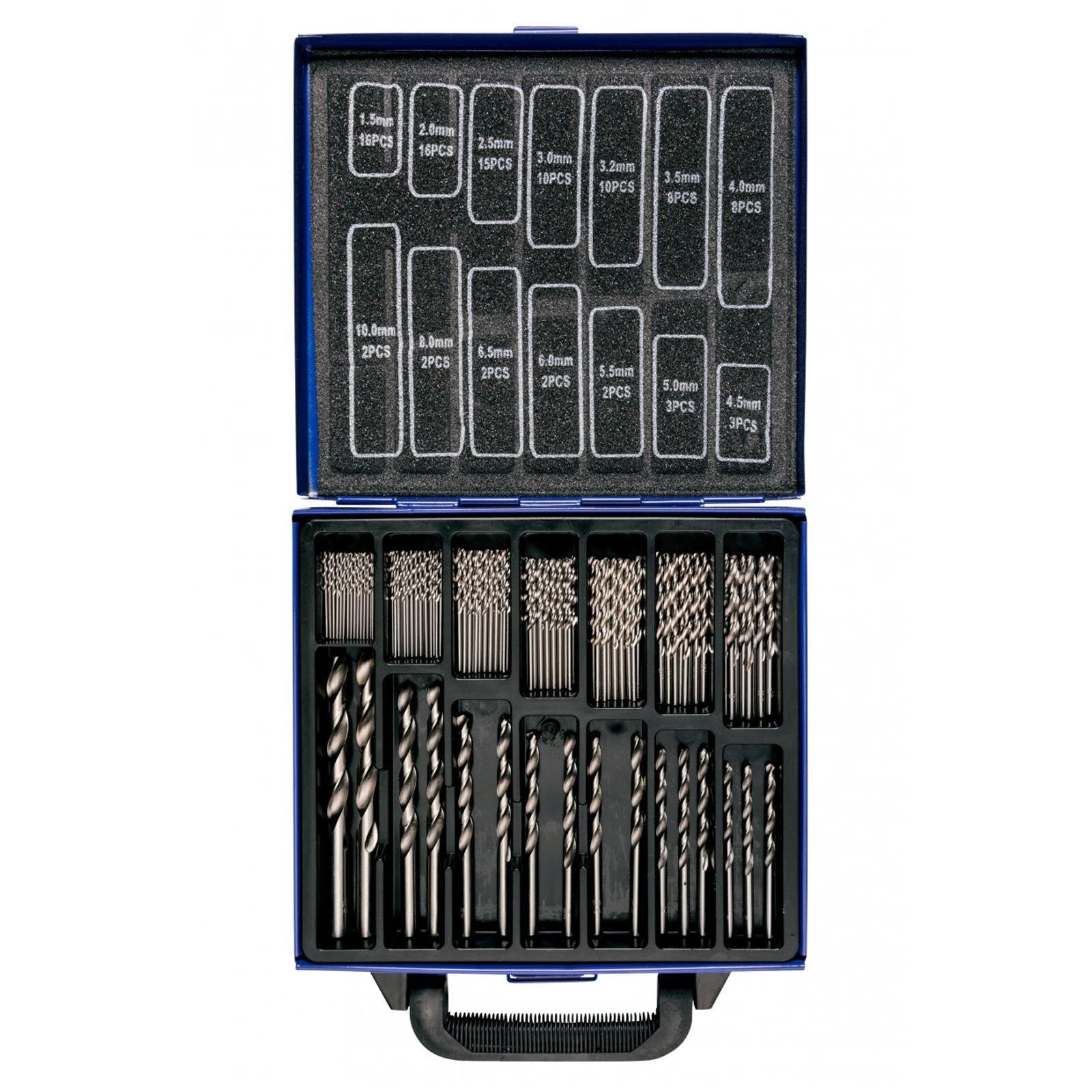 BlueSpot 99Pcs HSS Drill Bit Set Metric Sizes 1.5mm - 10mm Steel / Wood / Plastic Metal Case
