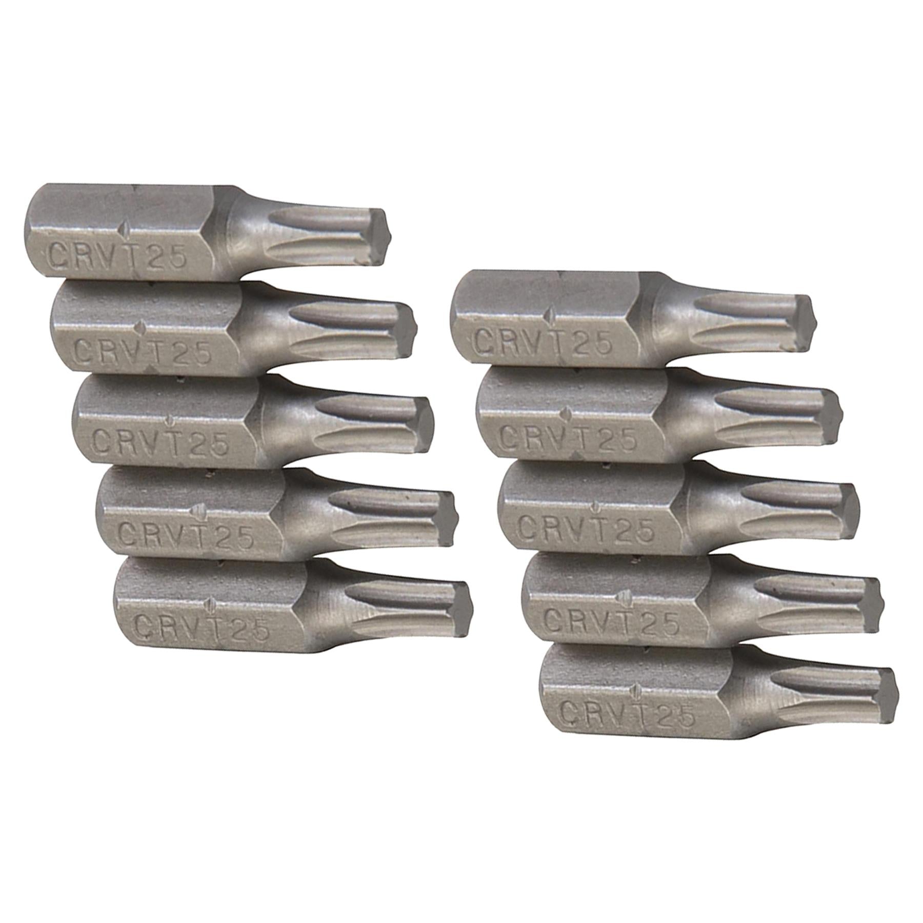 10Pk Torx CRV Screwdriver Bits T25 Chrome Vanadium 1/4" Hex Drive Drive DIY