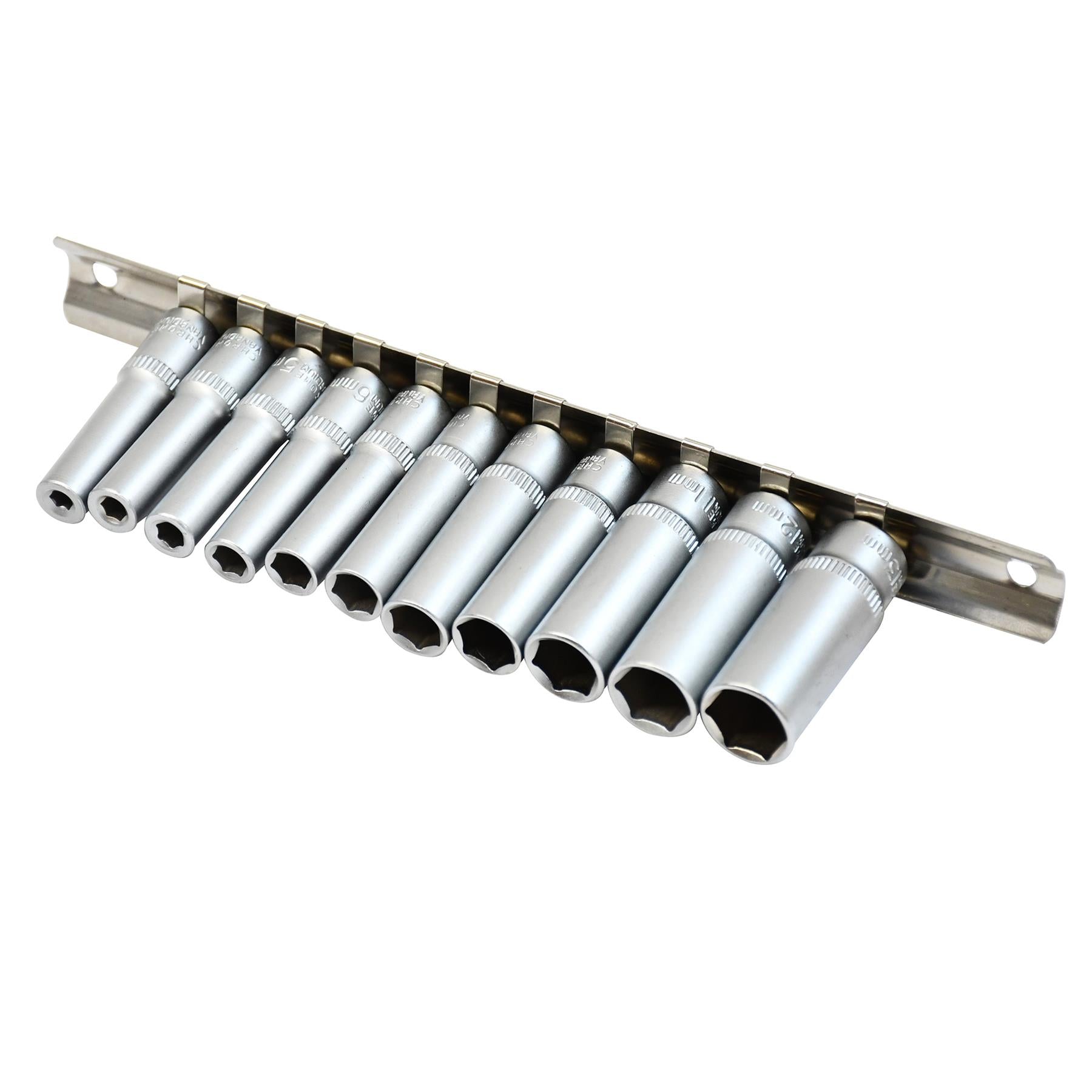 1/4" Socket Set Deep Drive 11Pc 4 - 13mm Deep Sockets On Rail Cr-V Long Reach