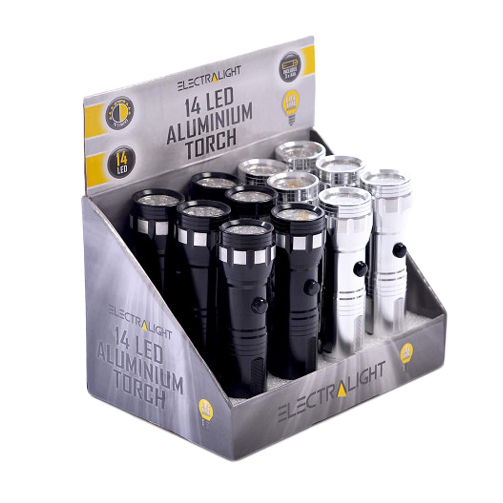 BlueSpot Electralight 14 LED Aluminium Torch With Batteries 70 Lumen Silver/Black