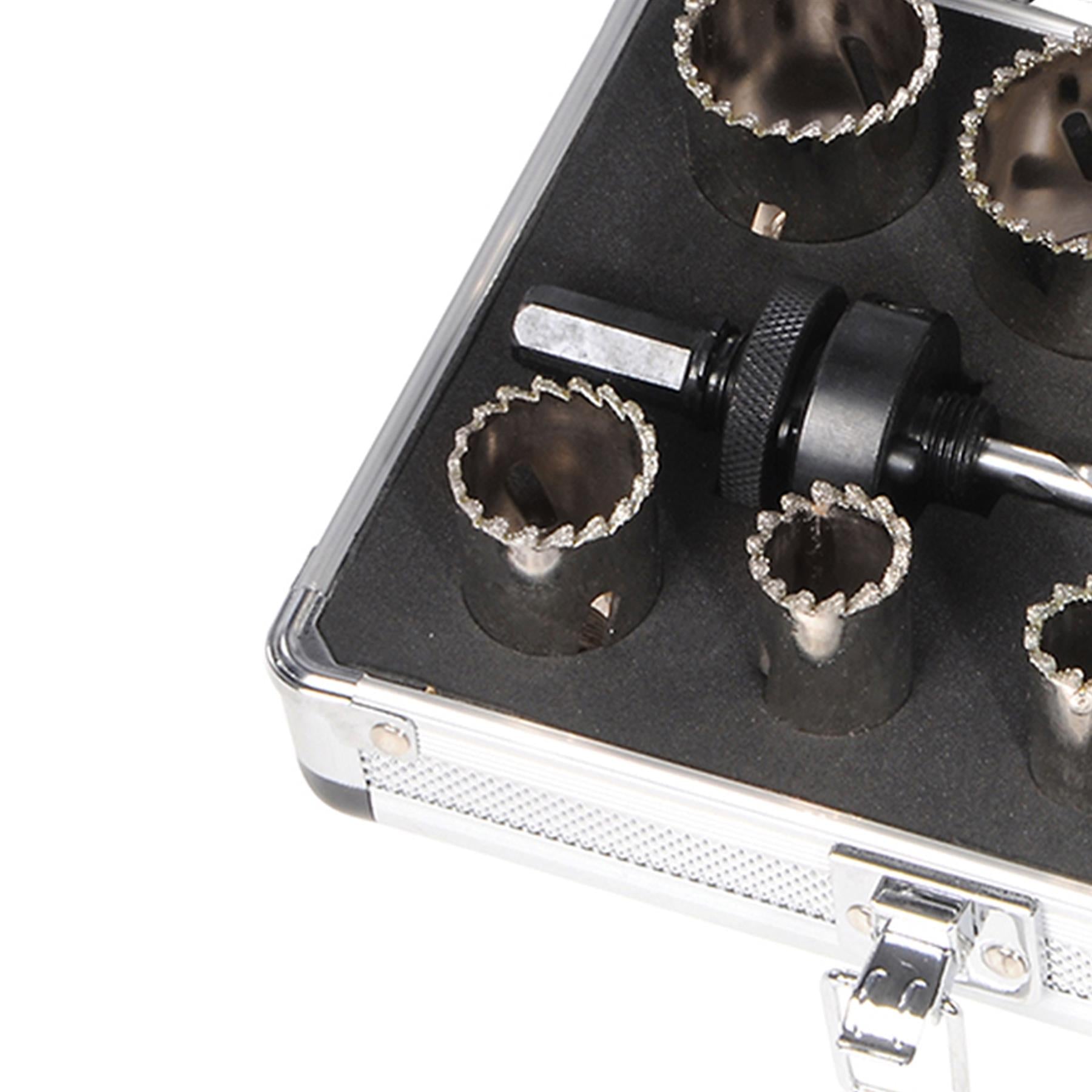 11Pce Diamond Grit Holesaw Kit 19mm - 57mm Fitted Aluminium Storage Case
