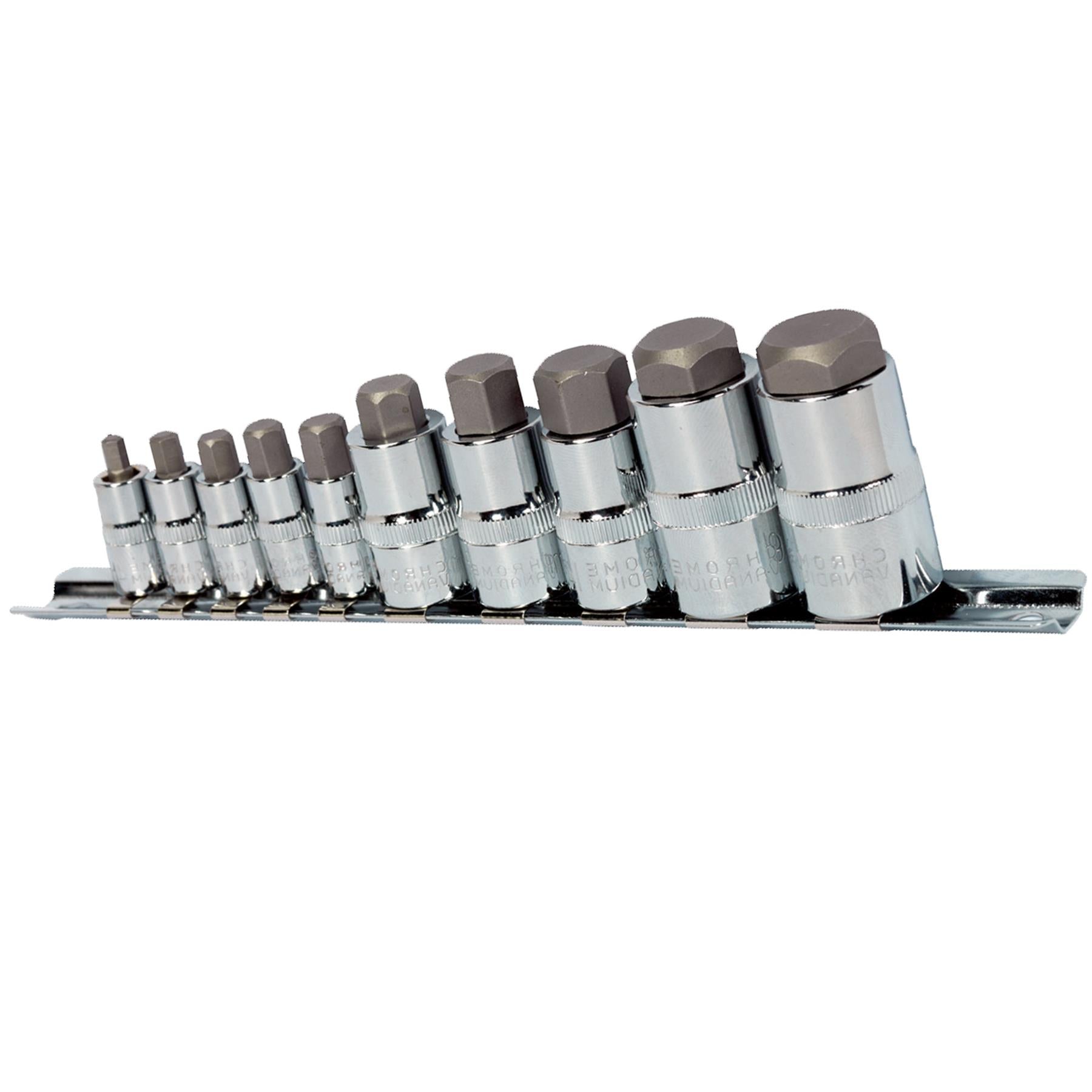 Sealey Hex Socket Bit Set 10pc Stubby 1/4", 3/8" & 1/2"Sq Drive
