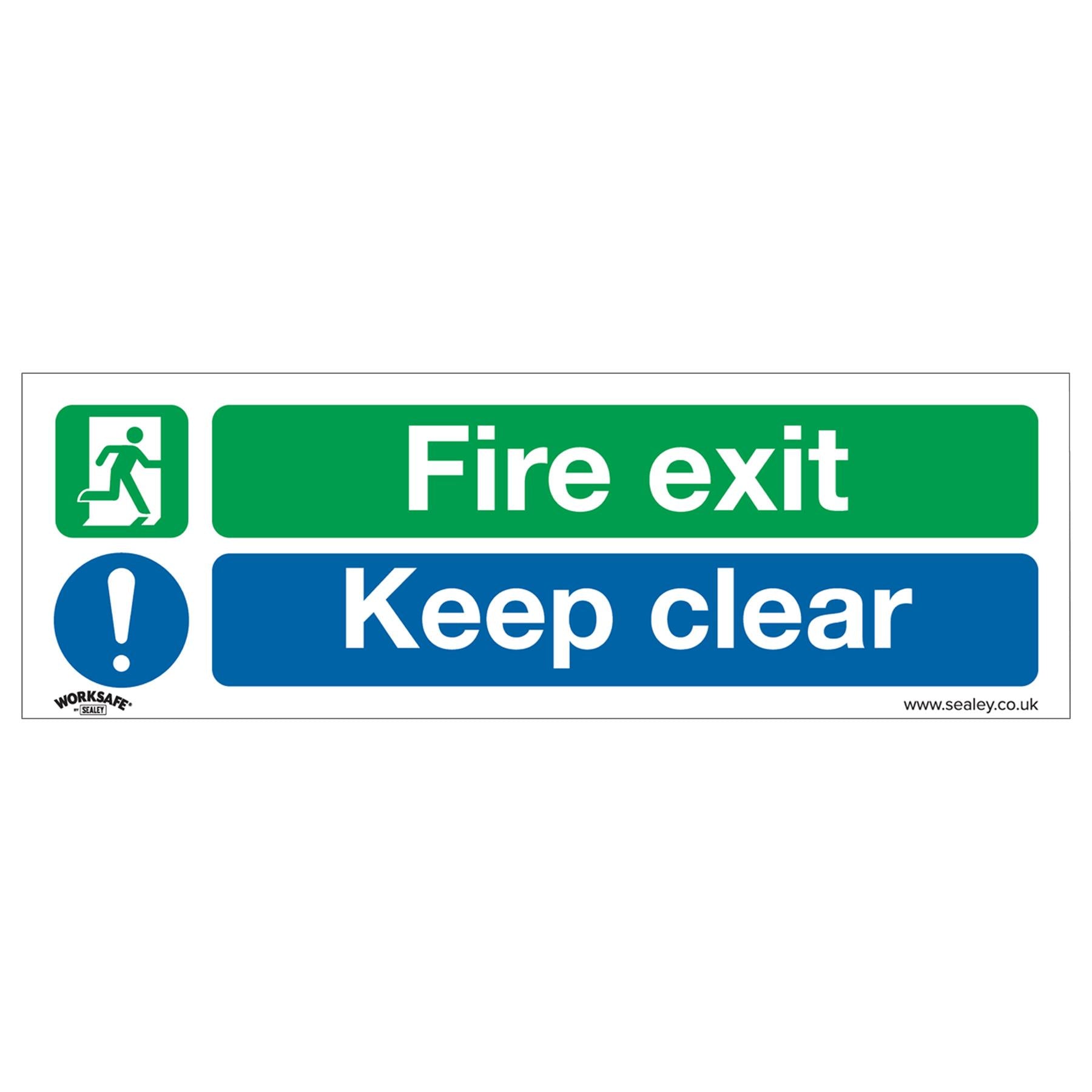 Sealey Safety Sign - Fire Exit Keep Clear - Rigid Plastic-Pk of 10