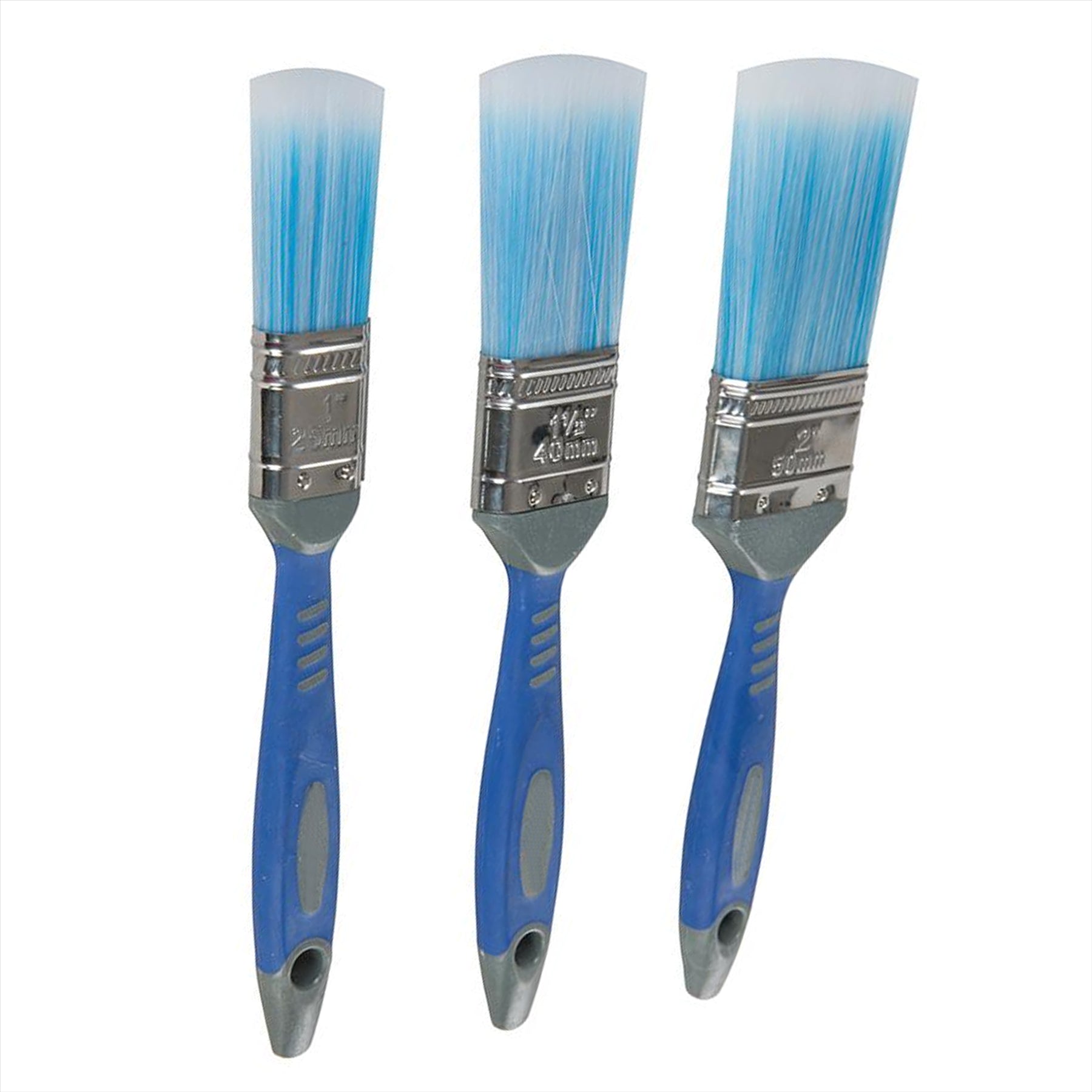 No-Loss Synthetic Paint Brush Set 3Pc Corrosion Resistant Stainless Steel Ferule