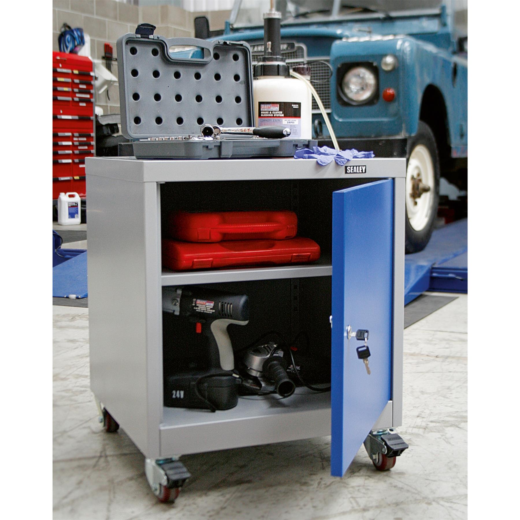 Sealey Mobile Industrial Cabinet 1 Shelf Locker four 60mm wheels