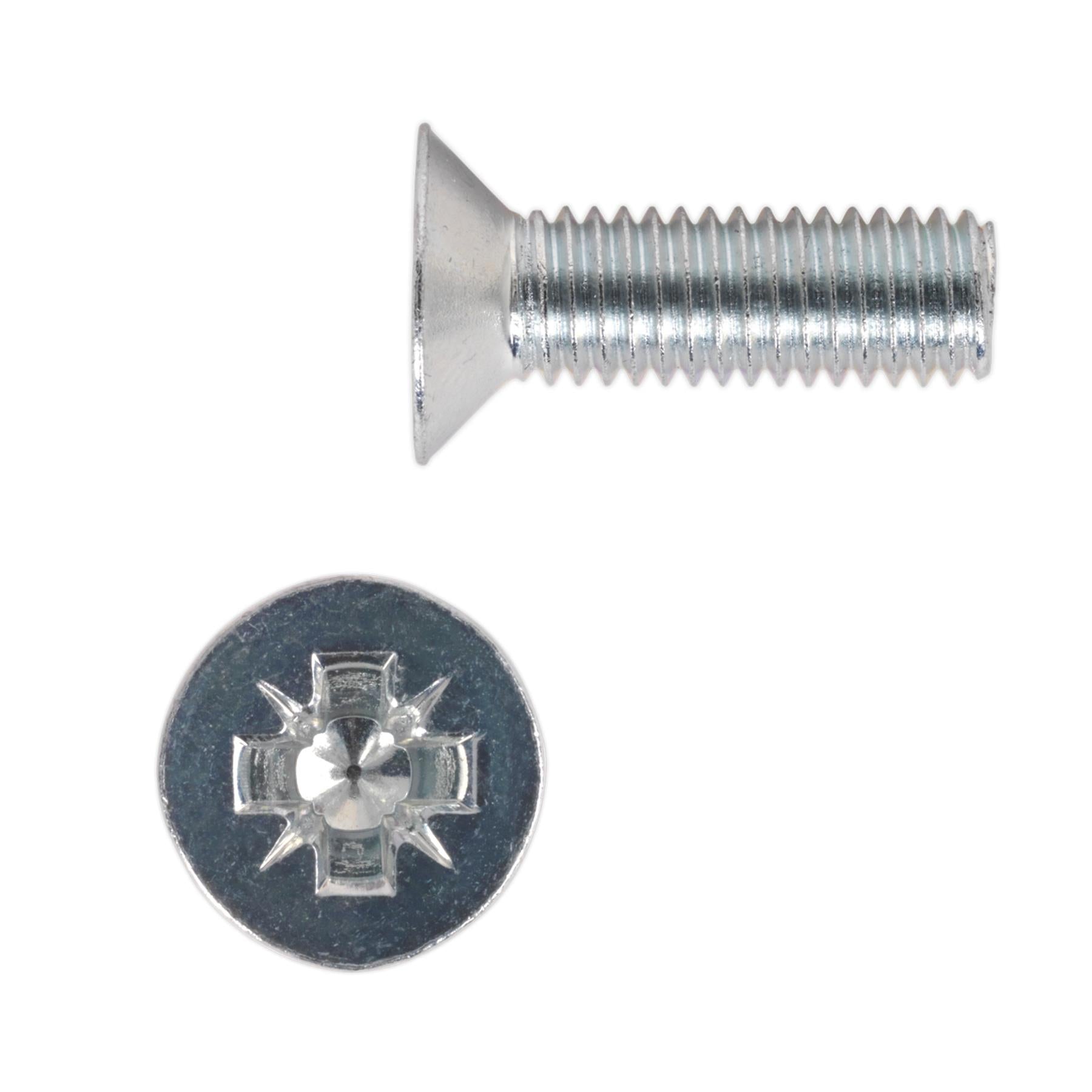 Sealey Machine Screw M8 x 25mm Countersunk Pozi Zinc Pack of 50