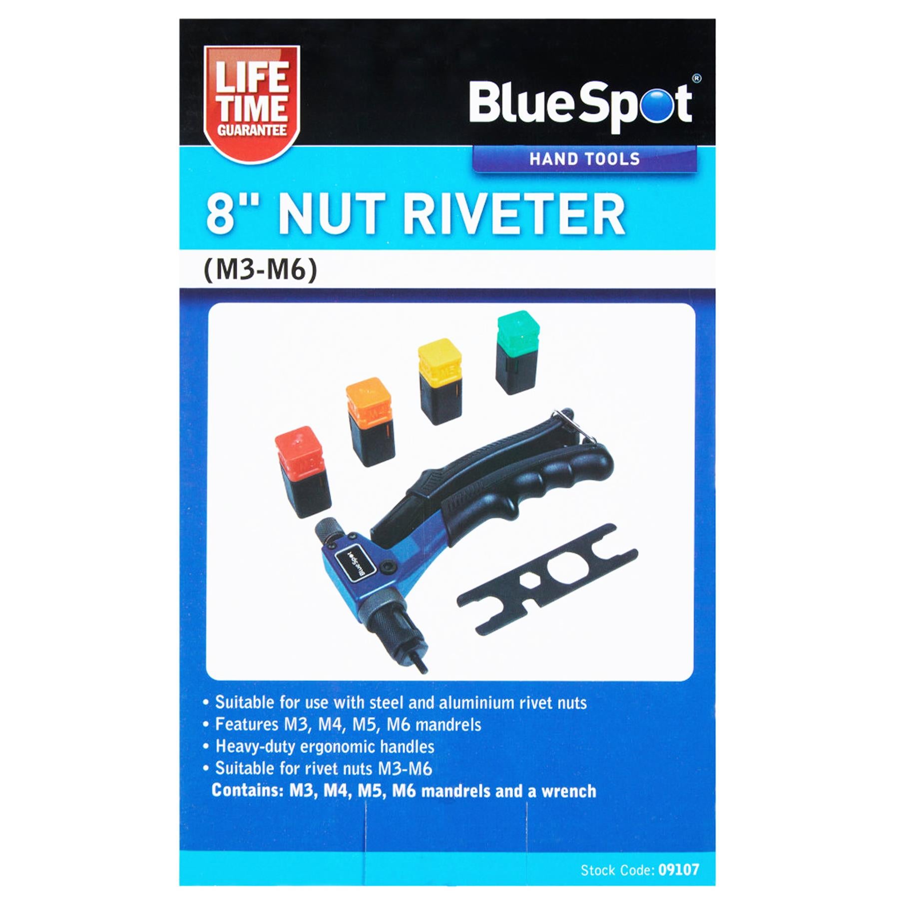 BlueSpot 8" Nut Riveter M3-M6 With Steel And Aluminium Rivet Nuts