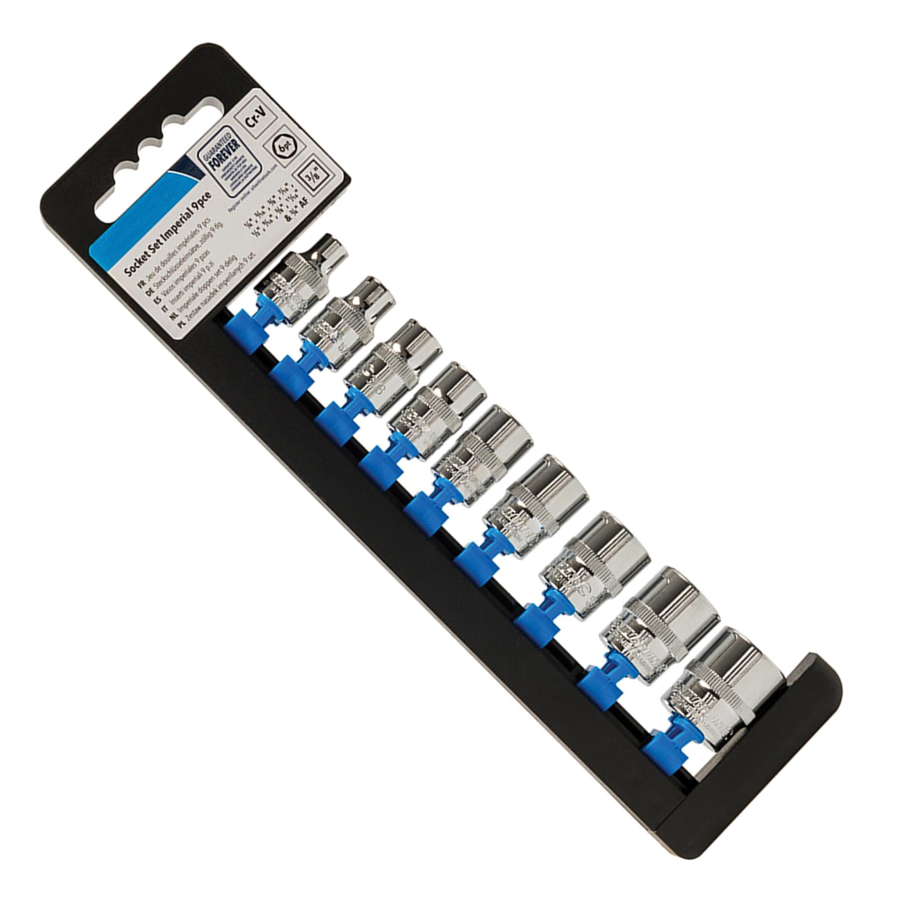 9Pce Socket Set 3/8" Drive Imperial 1/4" - 3/4" Fully Mirror-Polished Finish