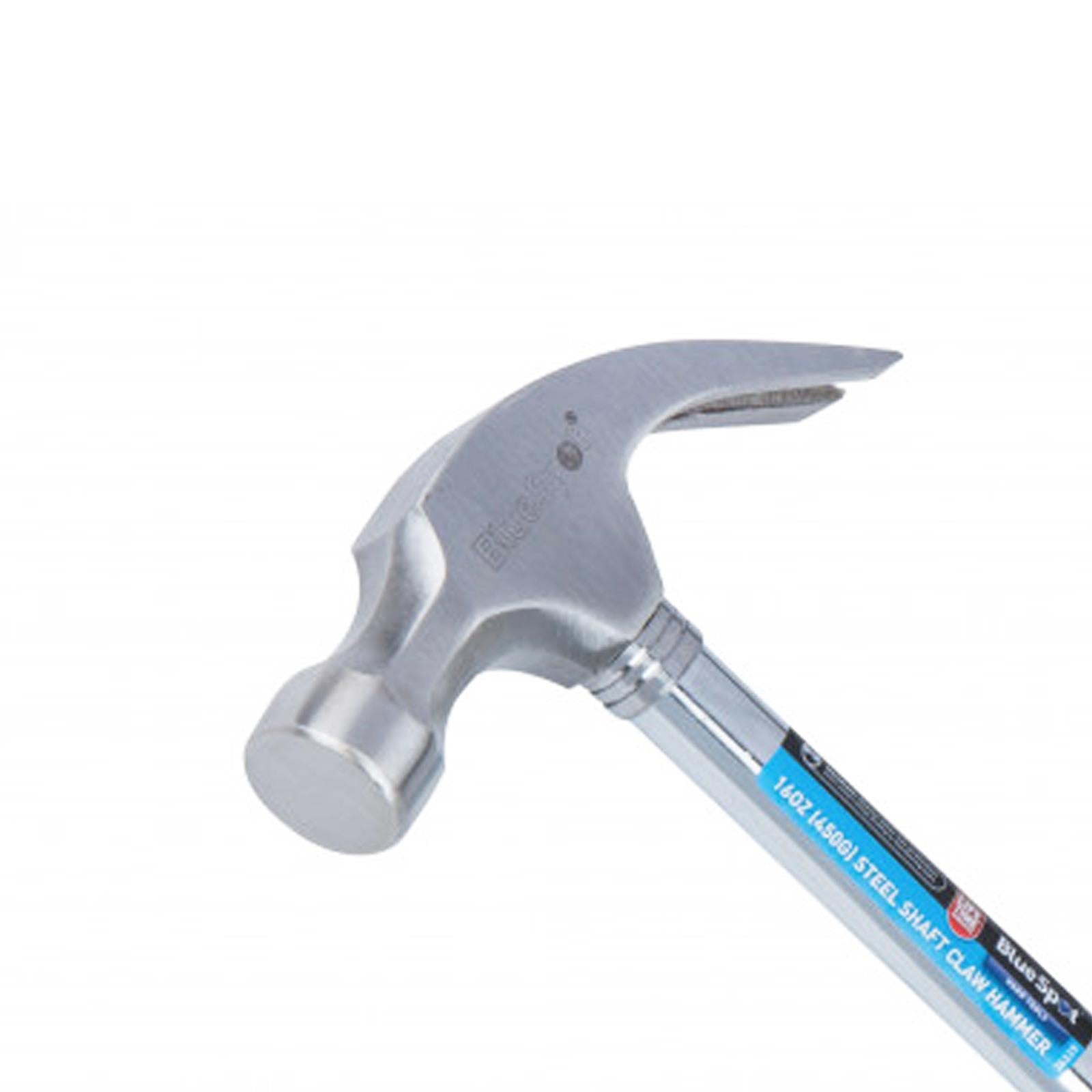 BlueSpot Claw Hammer Fibreglass 16oz Hardened Steel Curved Head Rubber Grip Nail Puller