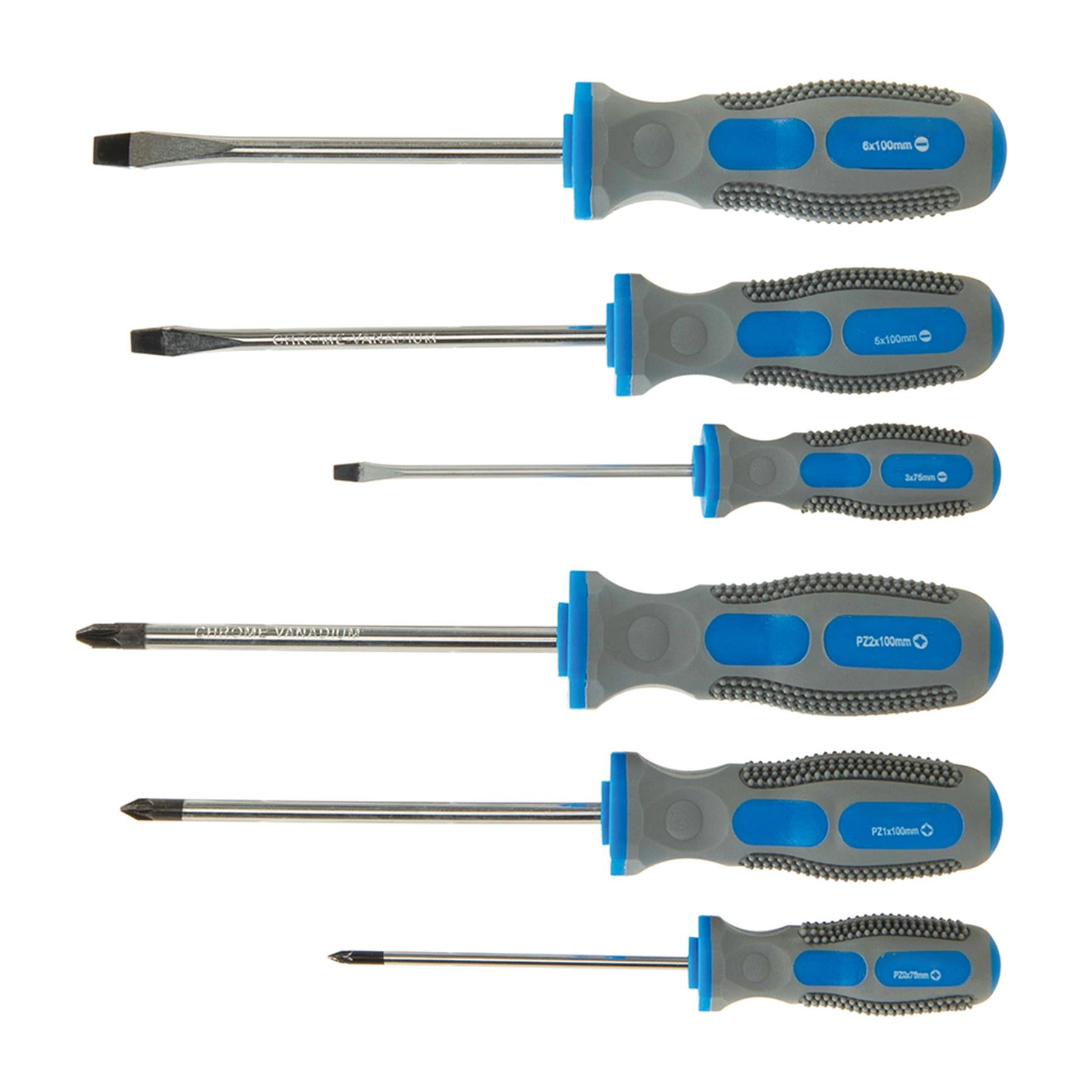 6Pce General Purpose Screwdriver Set Chrome Vanadium Soft-Grip Handles