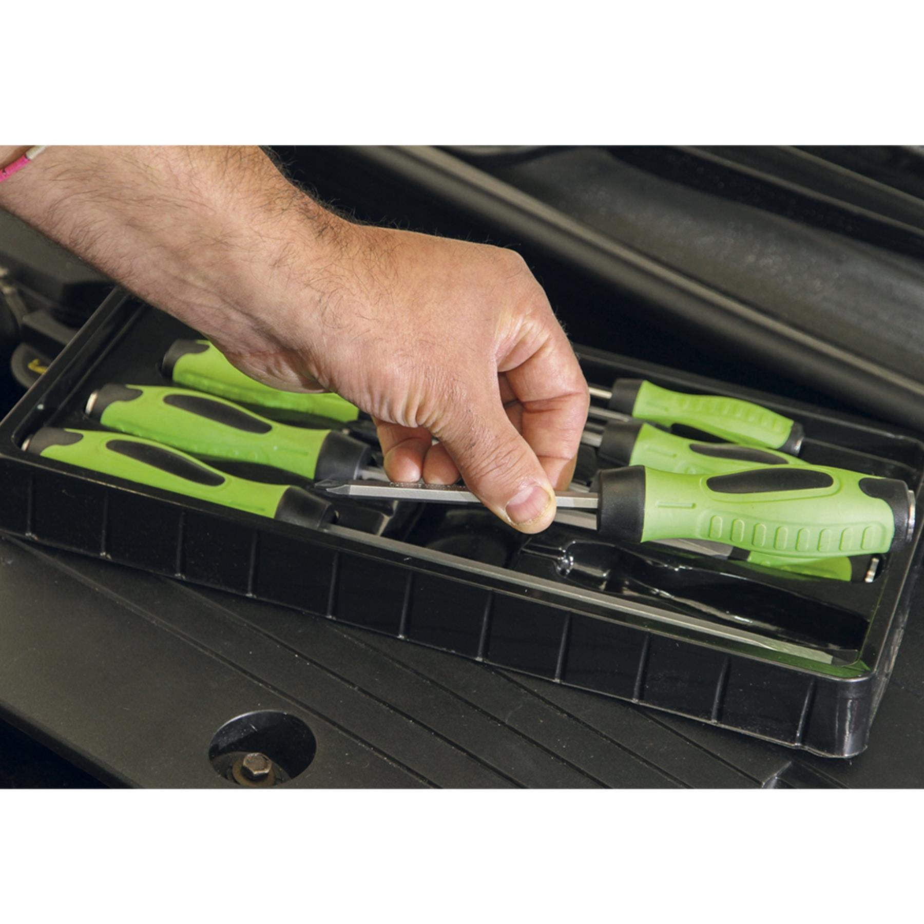 Sealey Screwdriver Set 8pc Hammer-Thru Hi-Vis Green