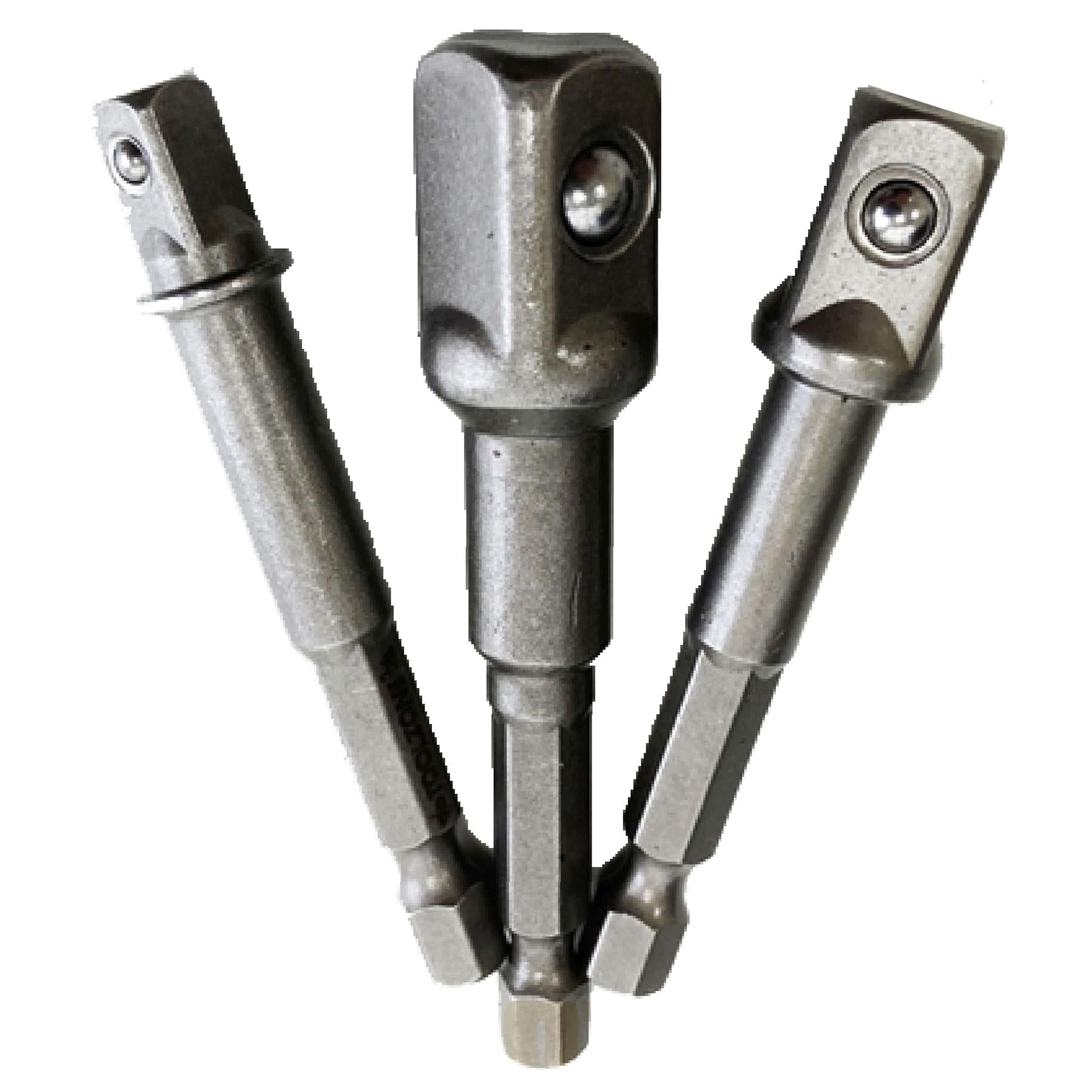 3pc 1/4" Hex Bit to 1/4" 1/2" 3/8" Square Drive Socket Adaptor Power Drill Set