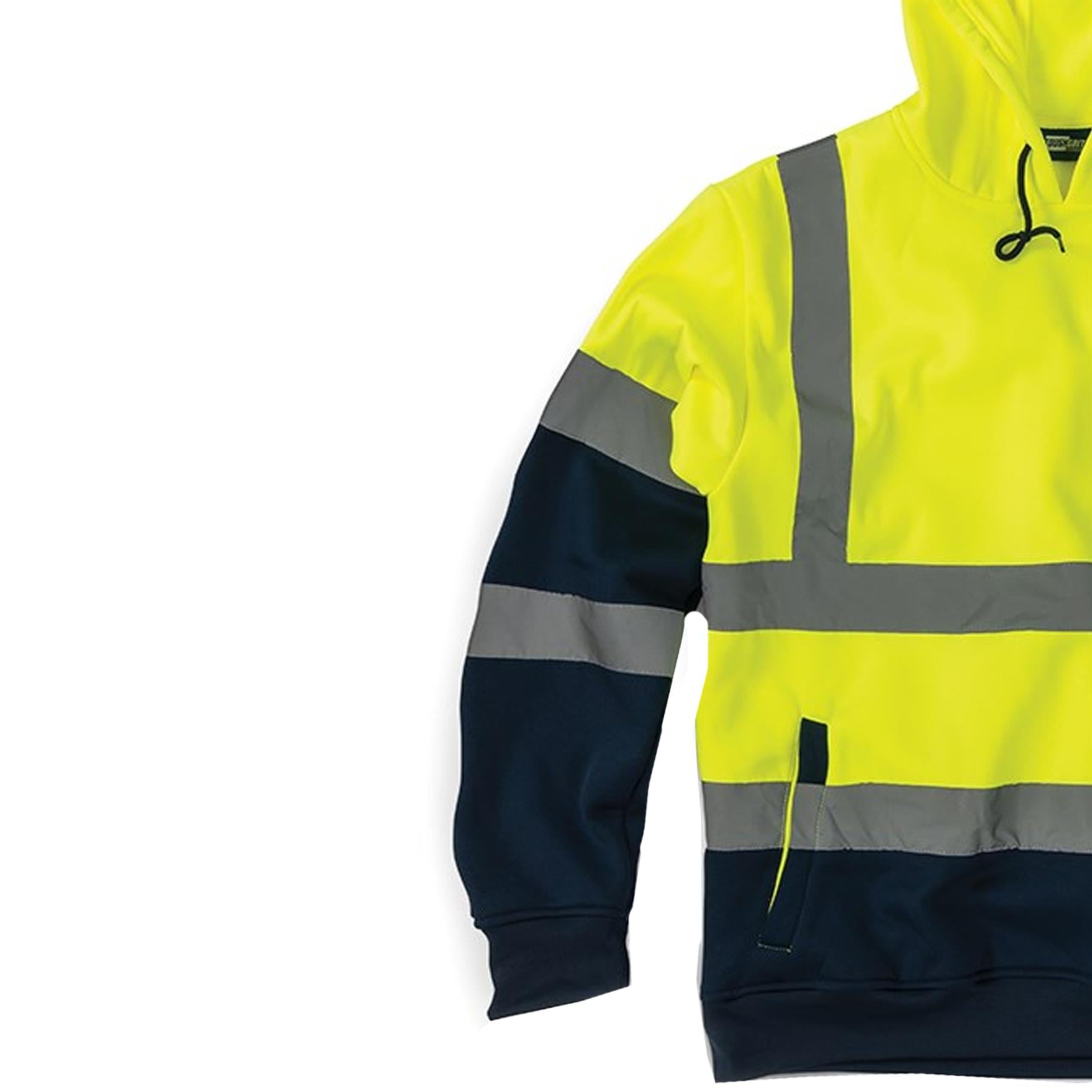 Tough Grit Hi-vis Visibility Hoodie 2-tone Pullover Fleece Top Yellow/Navy S