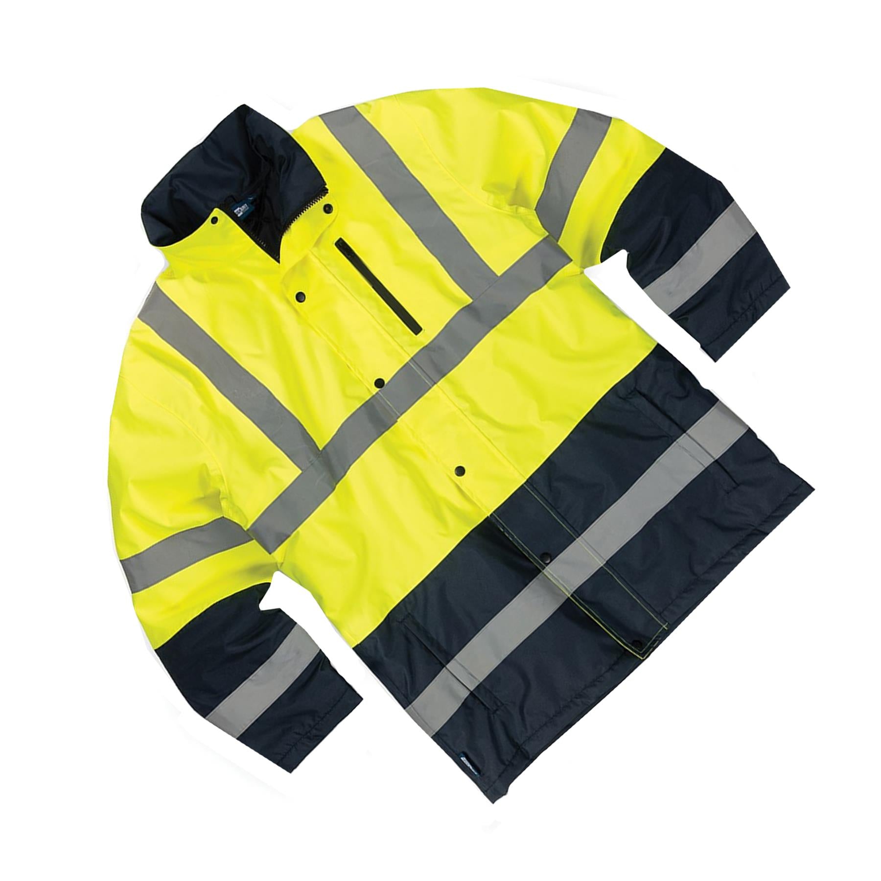 Tough Grit Hi-Vis 2-Tone Jacket Waterproof Coat Workwear Yellow/Navy L