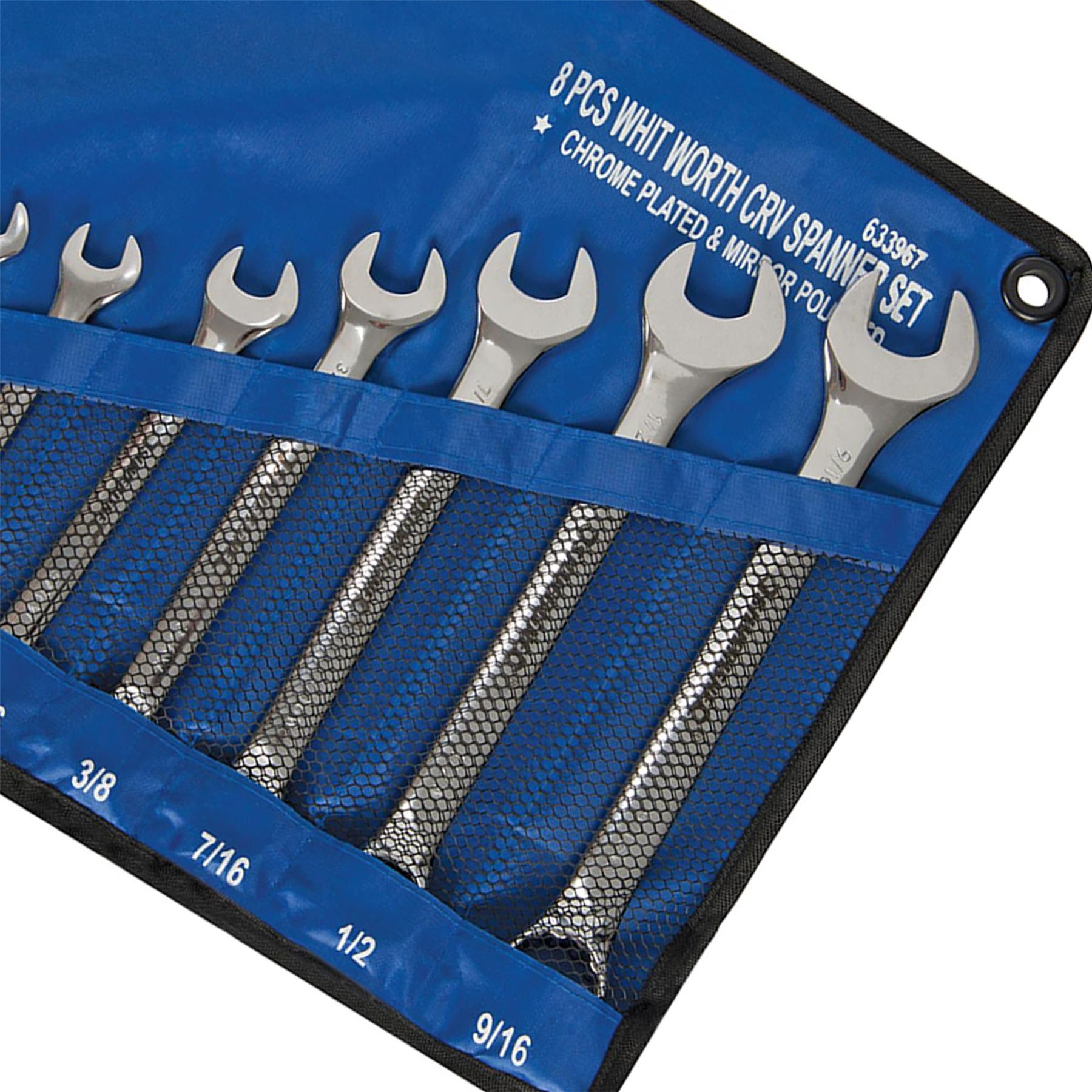 8 Piece CRV Whitworth Combination Spanner Set Handle Finish Mirror Polished