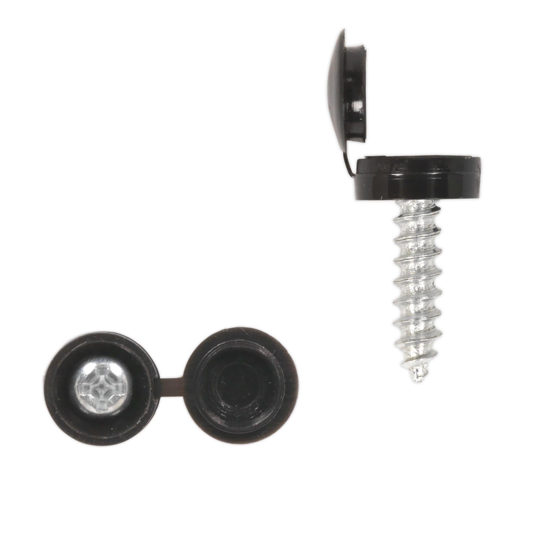 Sealey Numberplate Screw & Flip Cap 4.2 x 19mm Black Pack of 50