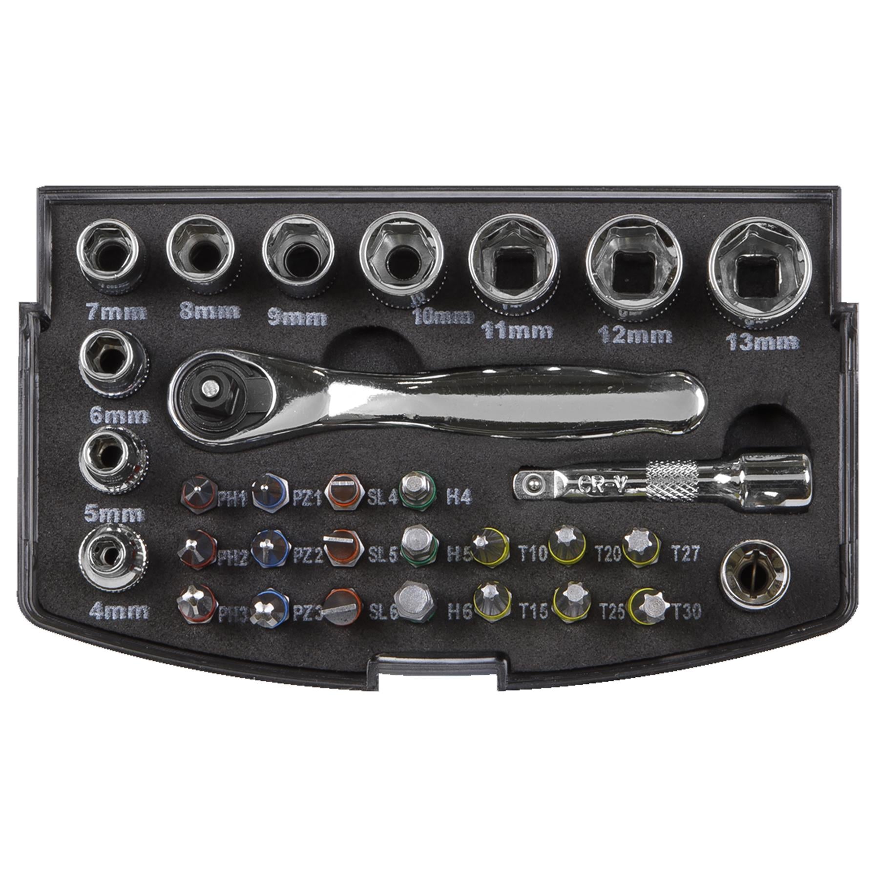 Sealey Socket & Bit Set 31pc 1/4"Sq Drive