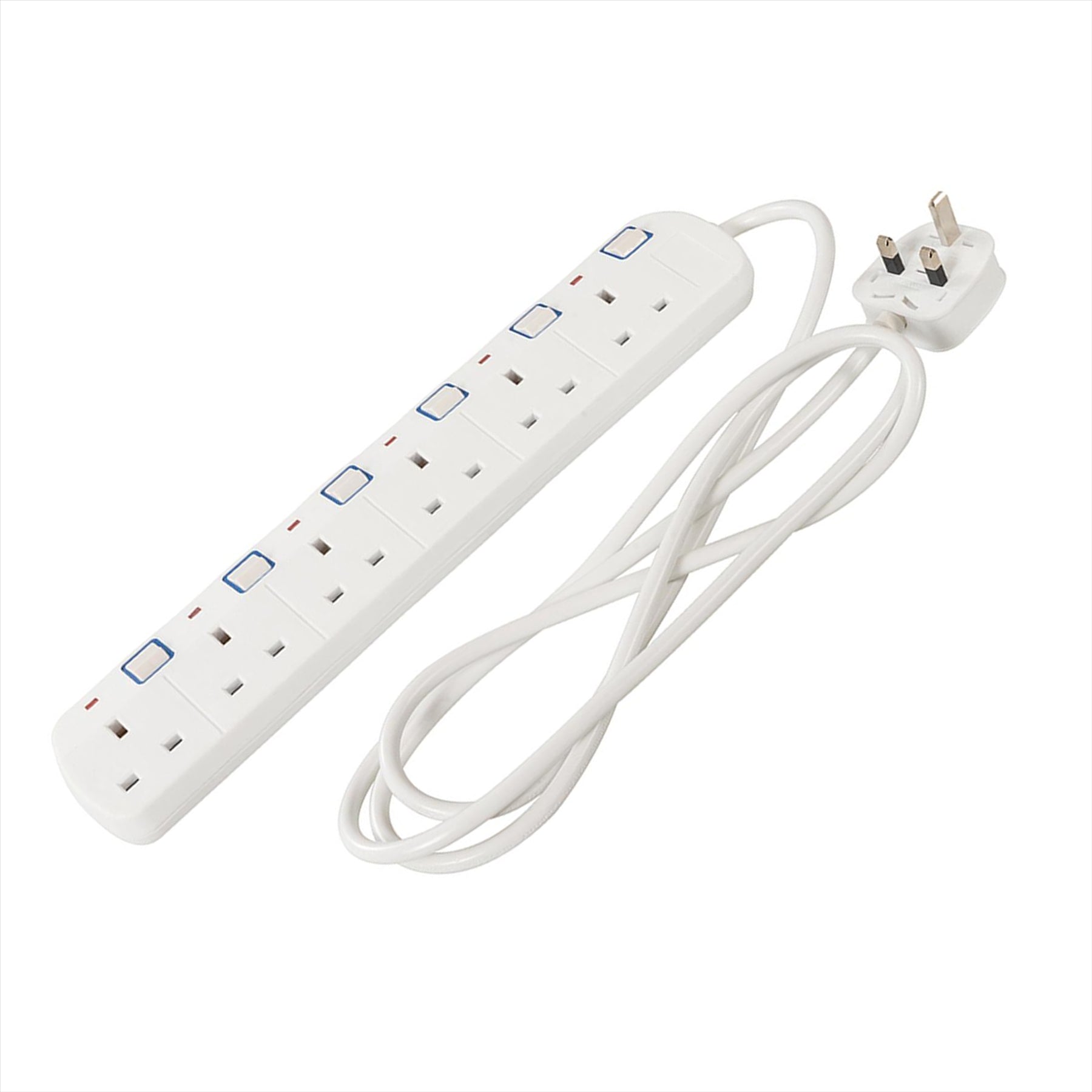 Switched Extension Lead with Neon Indicator 240V 6Gang 2m Individual Switch