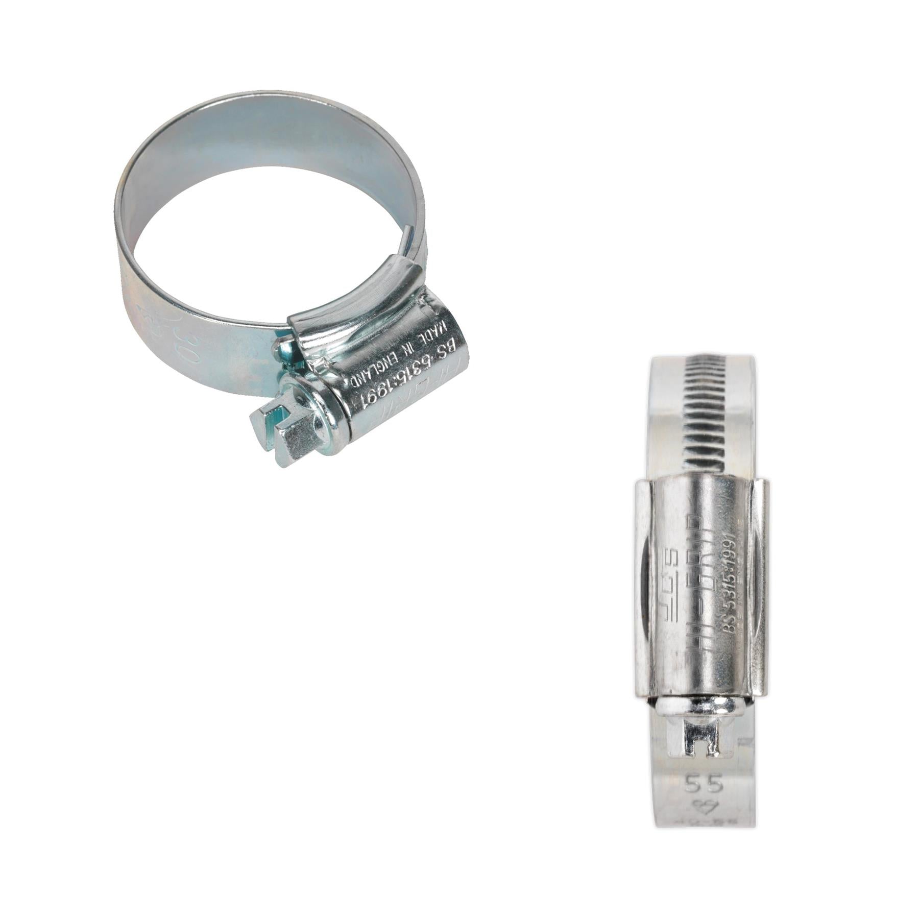Sealey Hi-Grip Hose Clips Zinc Plated Ø22-30mm Pipe Clamps Worm Drive HCJ1A