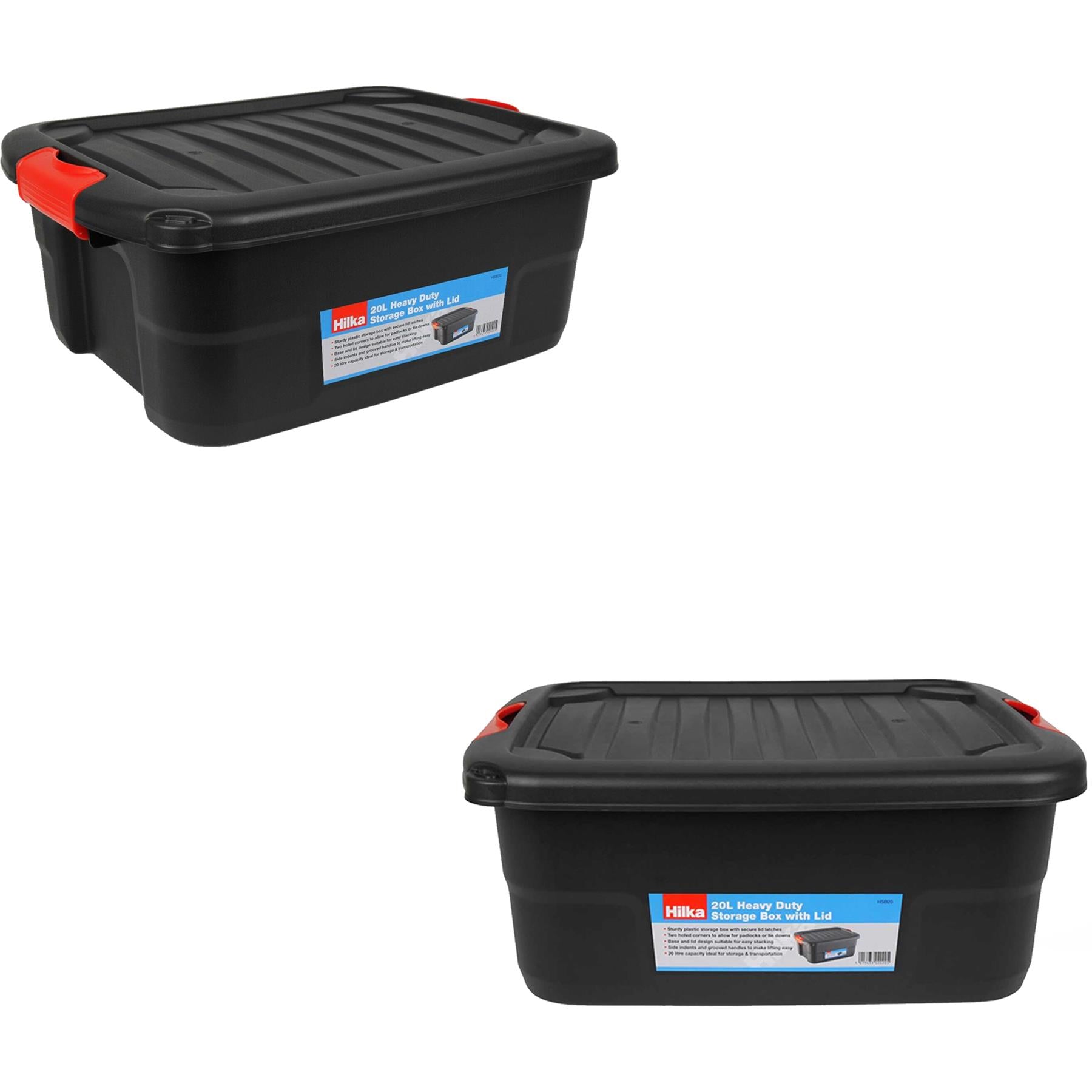 20L Heavy Duty Storage Box with Lid & Latches Plastic Holes for Padlock Tie Down
