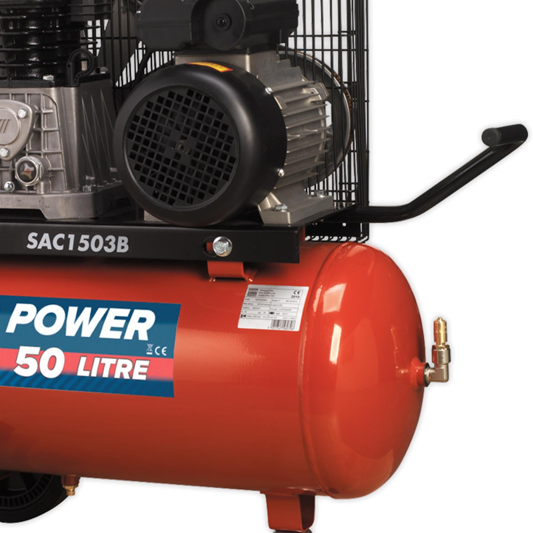 Sealey Compressor 50L Belt Drive 3hp with Cast Cylinders & Wheels