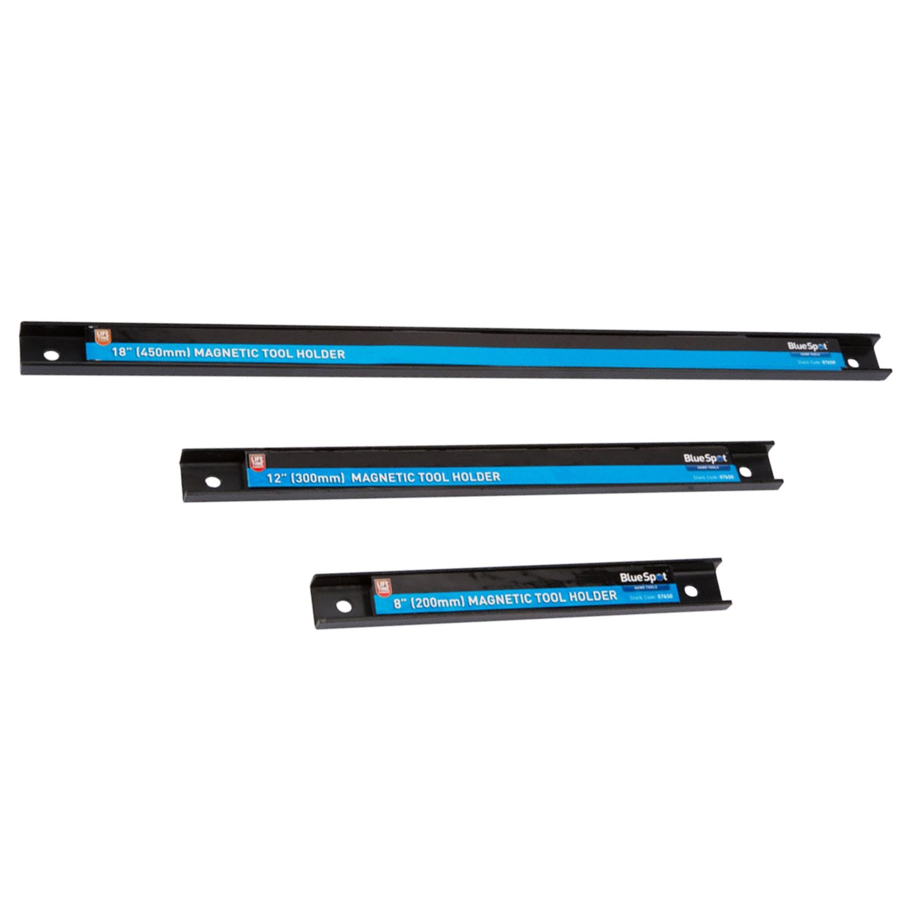 Bluespot 3pc Magnetic Bar Tool Holder Storage Rack Organiser Rails 8" 12" & 18"