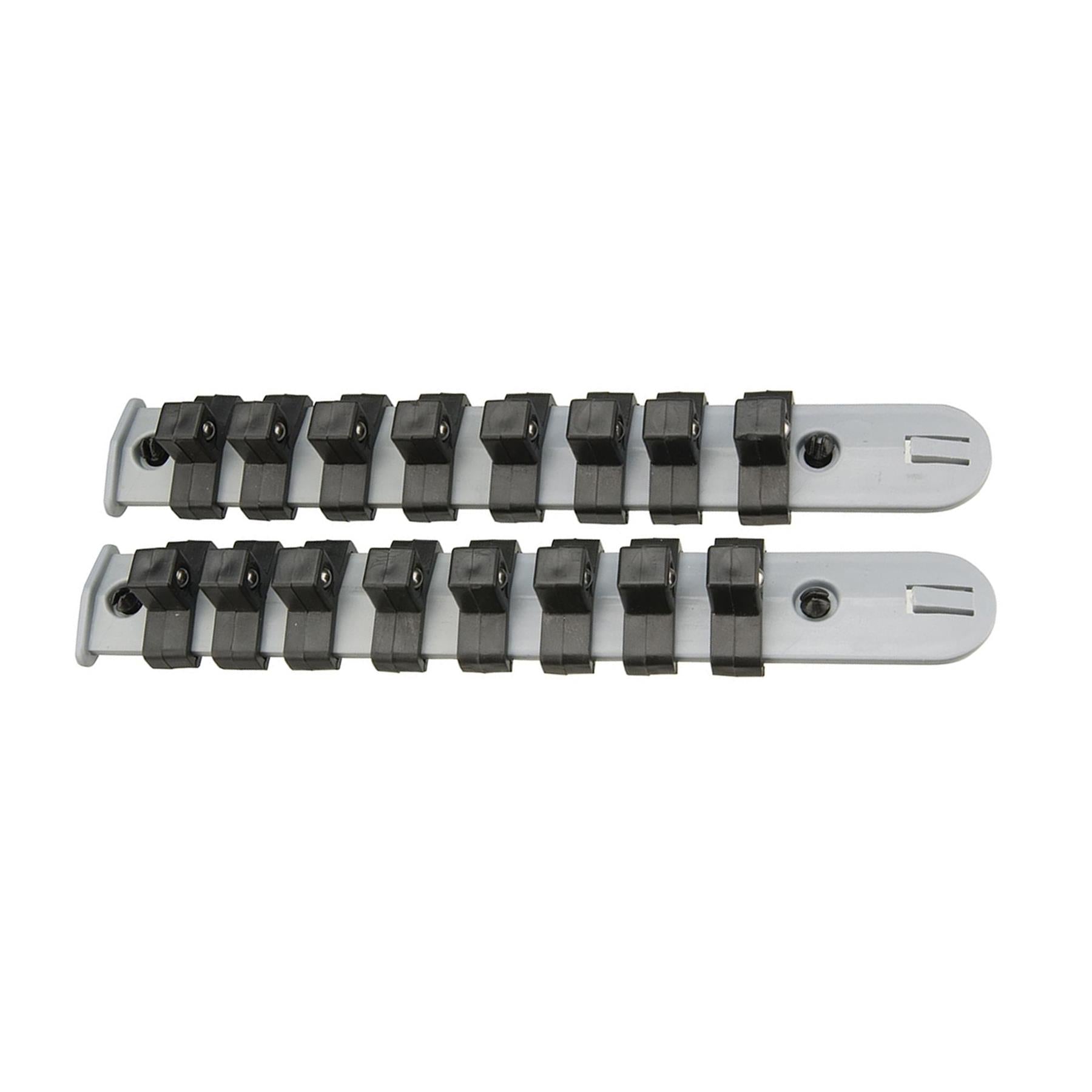 3/8" Drive Socket Holder Storage Organiser Rail Set - 16 Clips For Wall Mounting