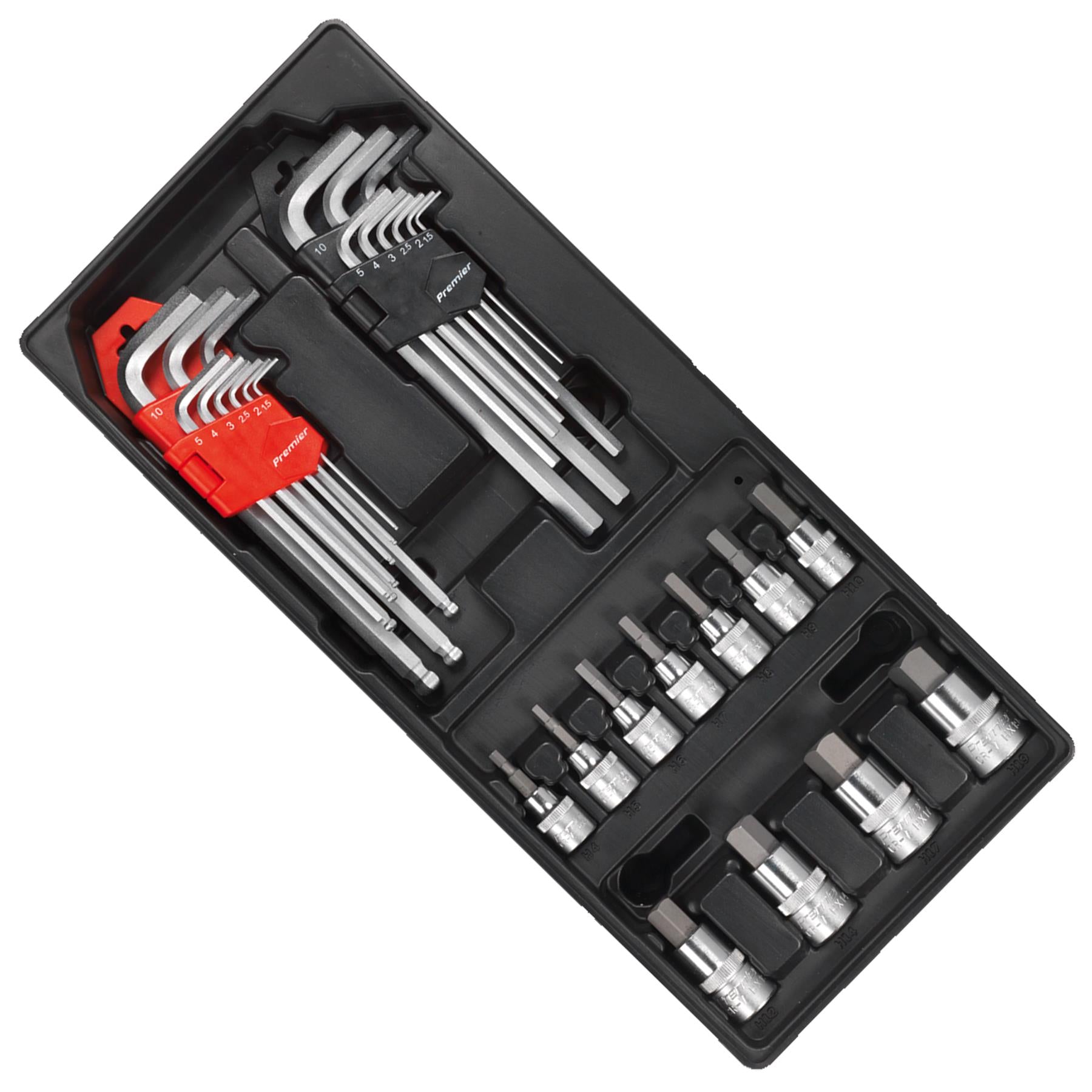 Sealey Tool Tray with Hex/Ball-End Hex Keys & Socket Bit Set 29pc