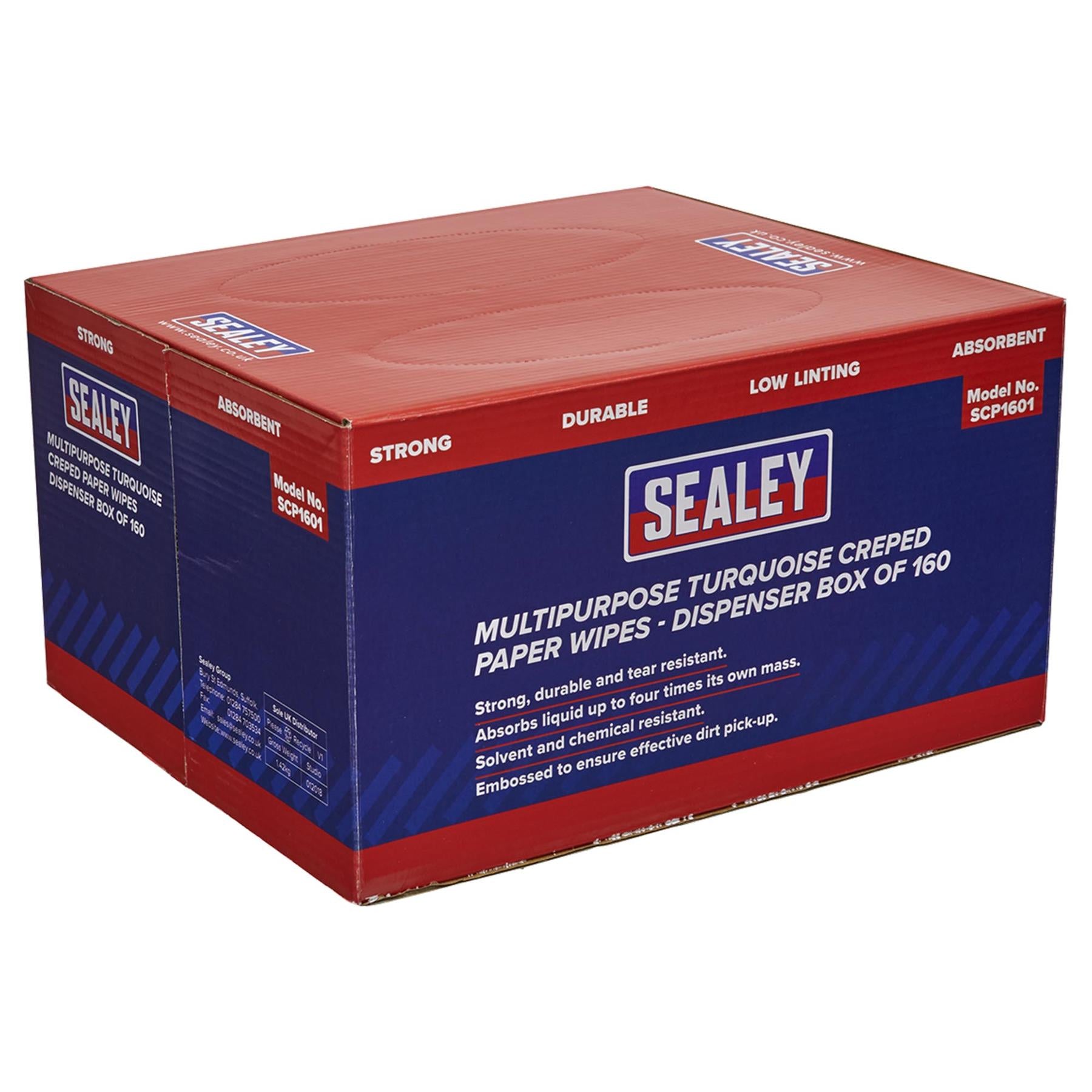 Sealey Multipurpose Paper Wipes in Dispenser Box - Creped Turquoise 160 Sheets