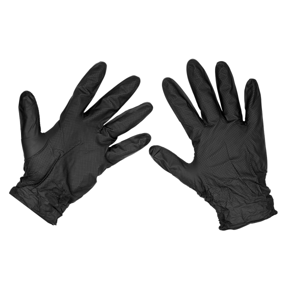 Sealey Black Diamond Grip Extra-Thick Nitrile Powder-Free Gloves Large - Pack of 50
