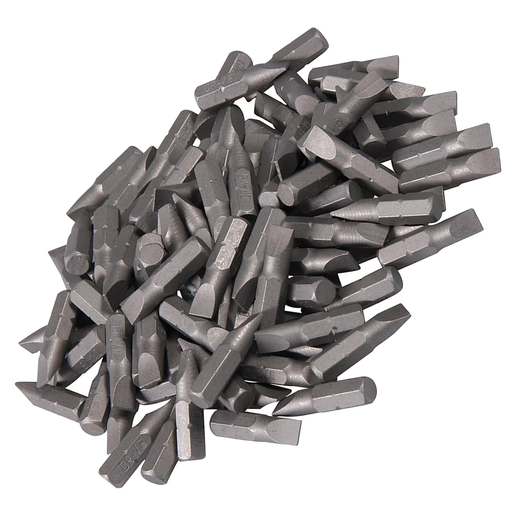 Slotted Screwdriver Bits 6mm CRV Chrome Vanadium Steel 1/4" Hex Drive 100Pcs