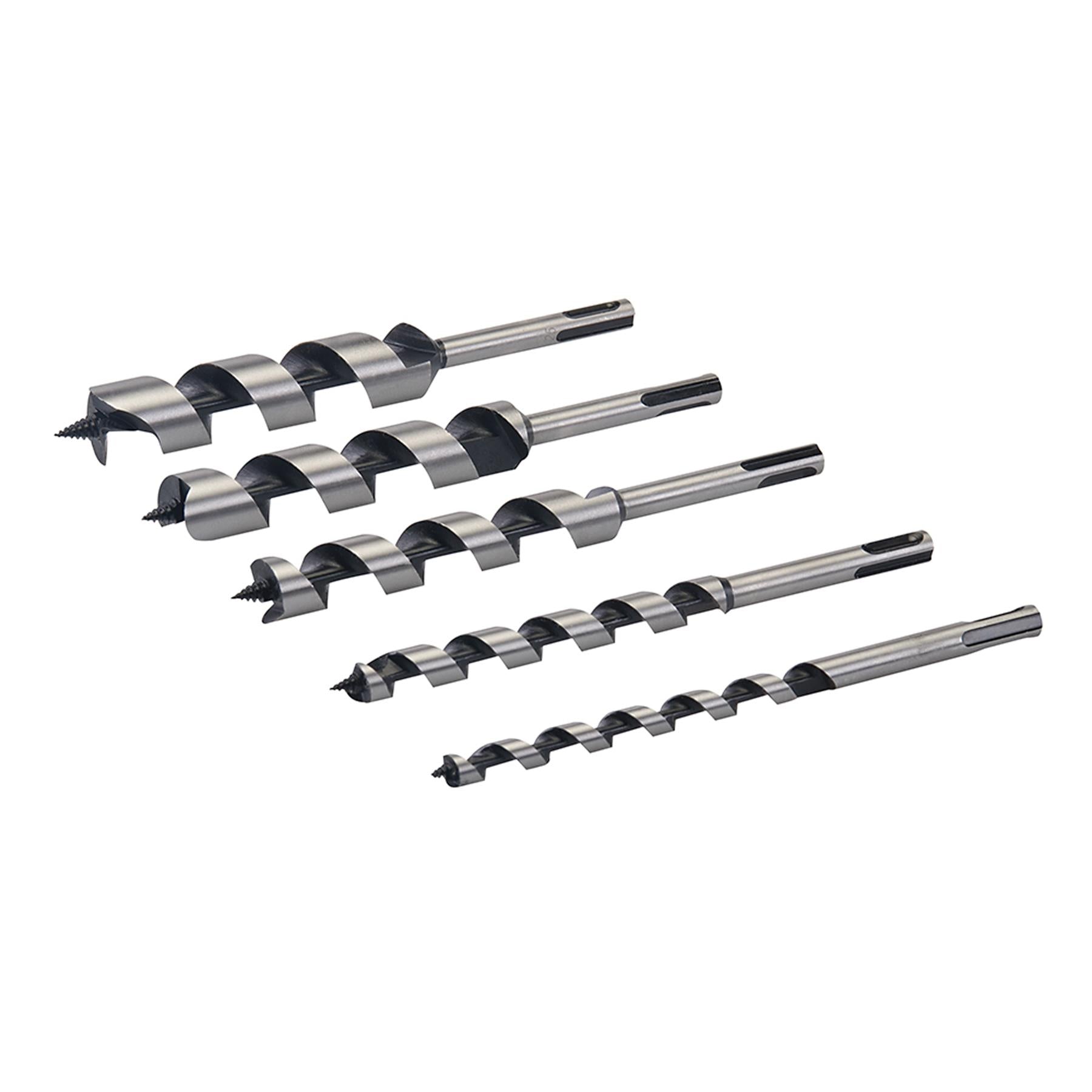 SDS Plus Auger Bit Set 5pce 10-25mm Hex Shank Spiral Point Drilling Holes