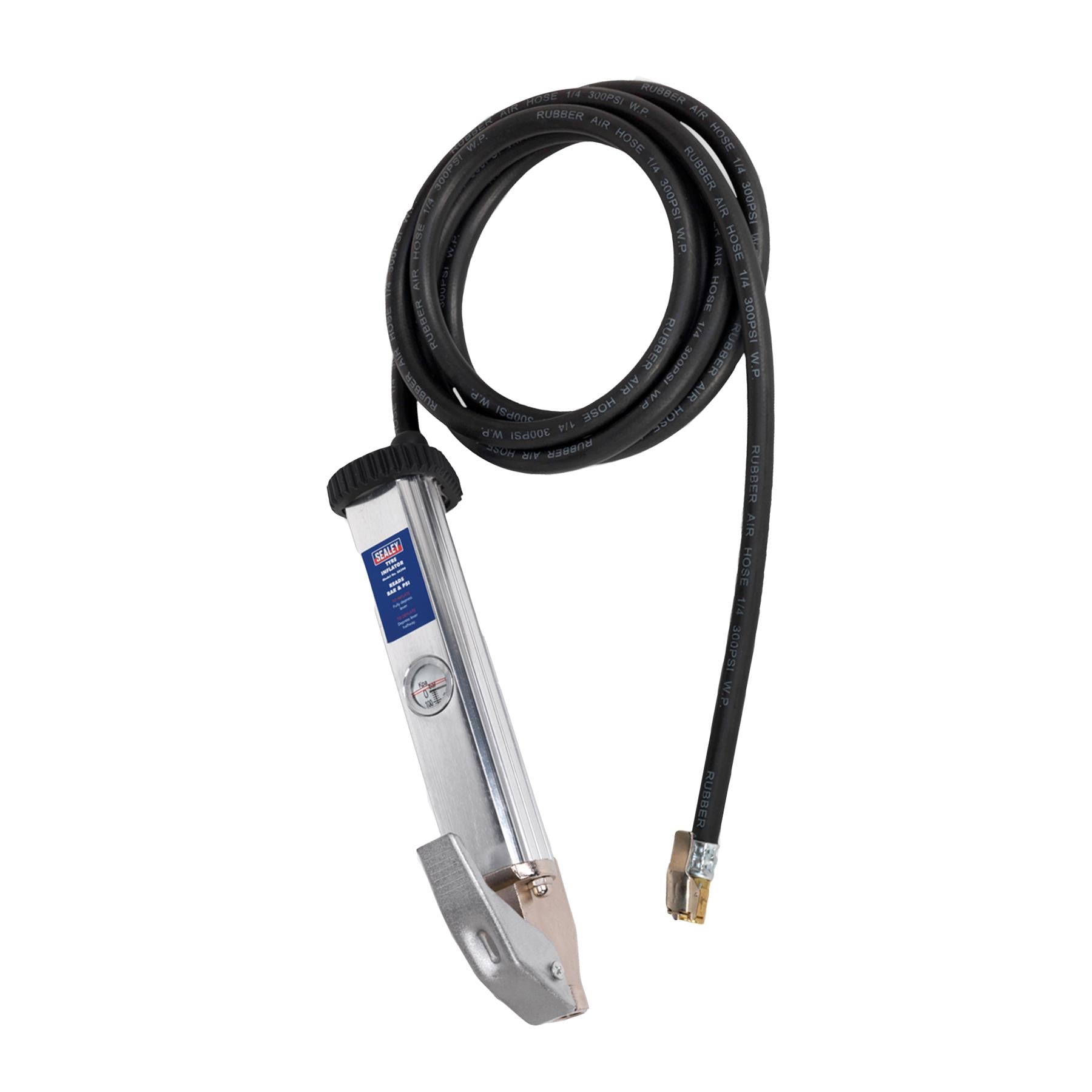 Sealey Tyre Inflator with 2.7m Hose & Clip-On Connector