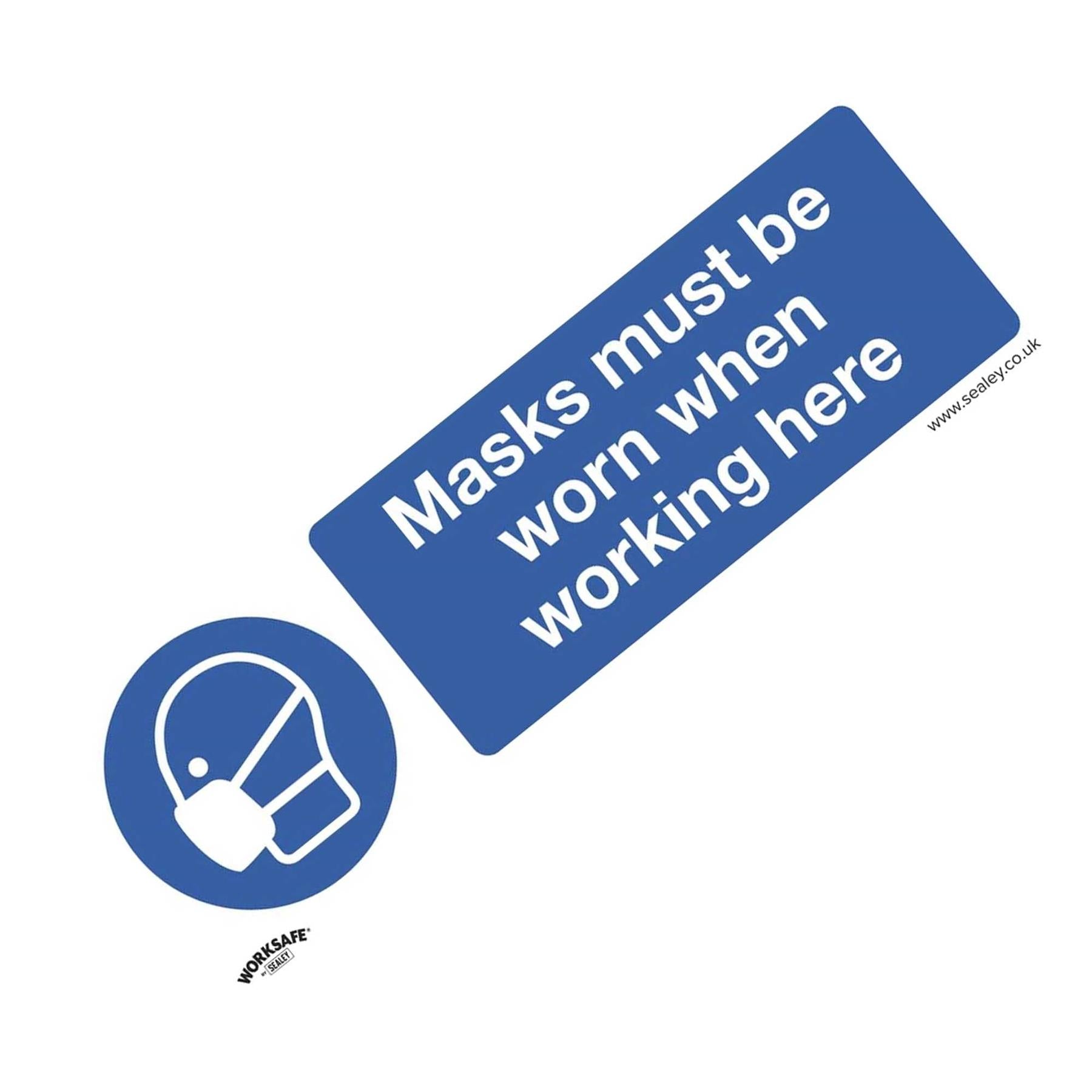 Sealey Mandatory Safety Sign - Masks Must Be Worn - Self-Adhesive Vinyl - Pack of 10