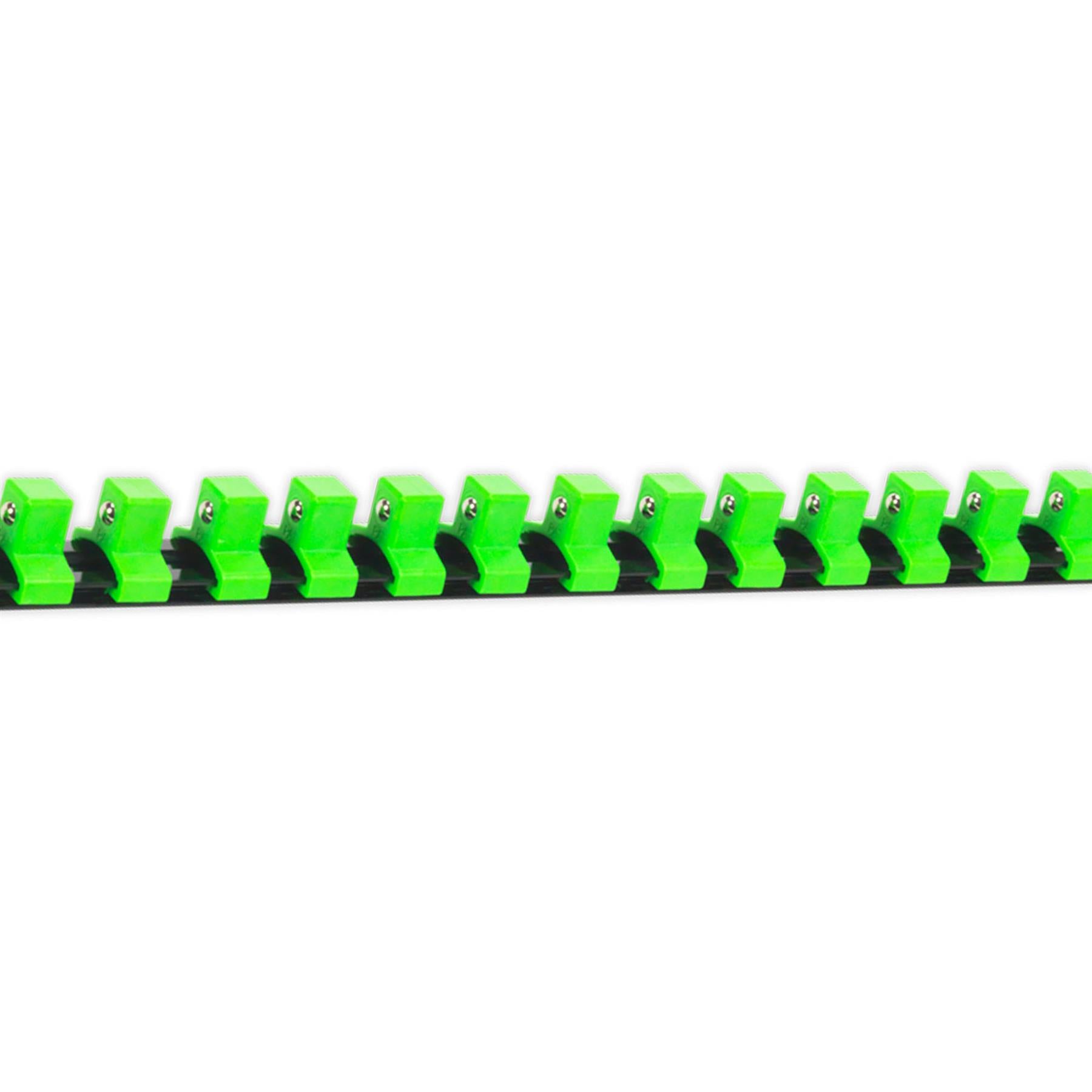 Sealey 1/2"Sq Drive Socket Retaining Rail with 16 Clips - Hi-Vis Green