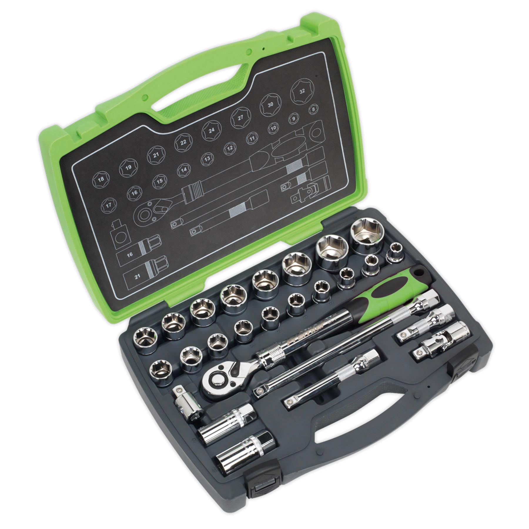 Sealey Socket Set 26pc 1/2"Sq Drive 6pt WallDrive Metric