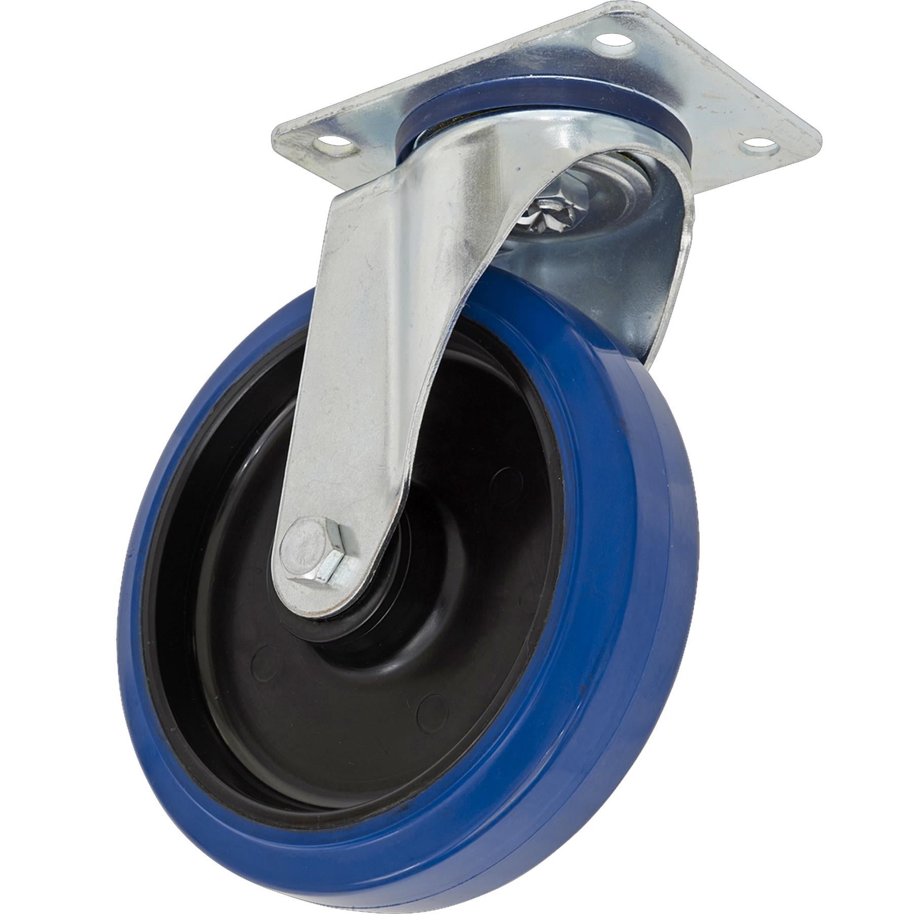 Sealey Heavy-Duty Blue Elastic Rubber Castor Wheel Swivel 200mm