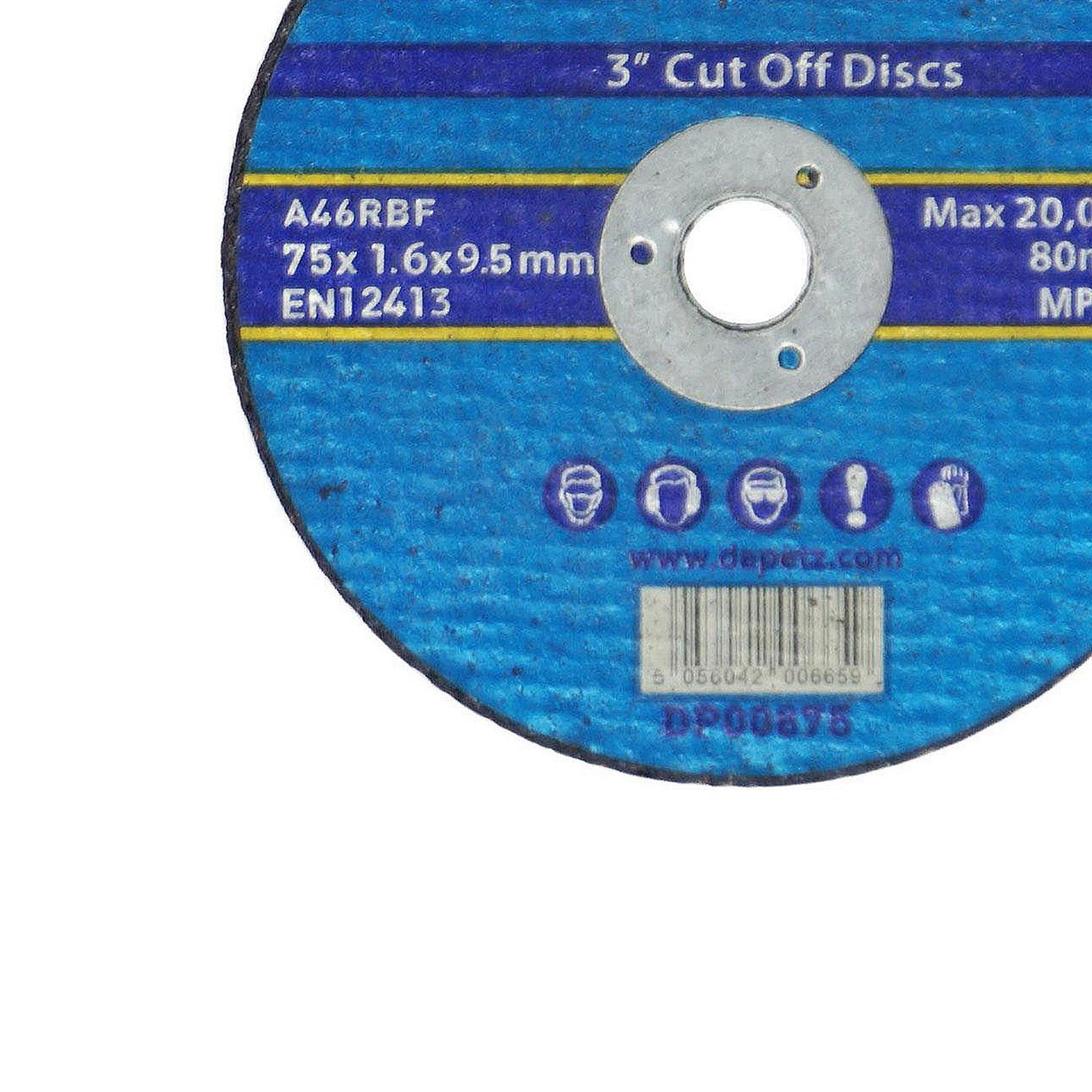 20 Pack 75mm X 1.6mm Metal Cutting Cut Off Discs 9.5mm Bore High Quality