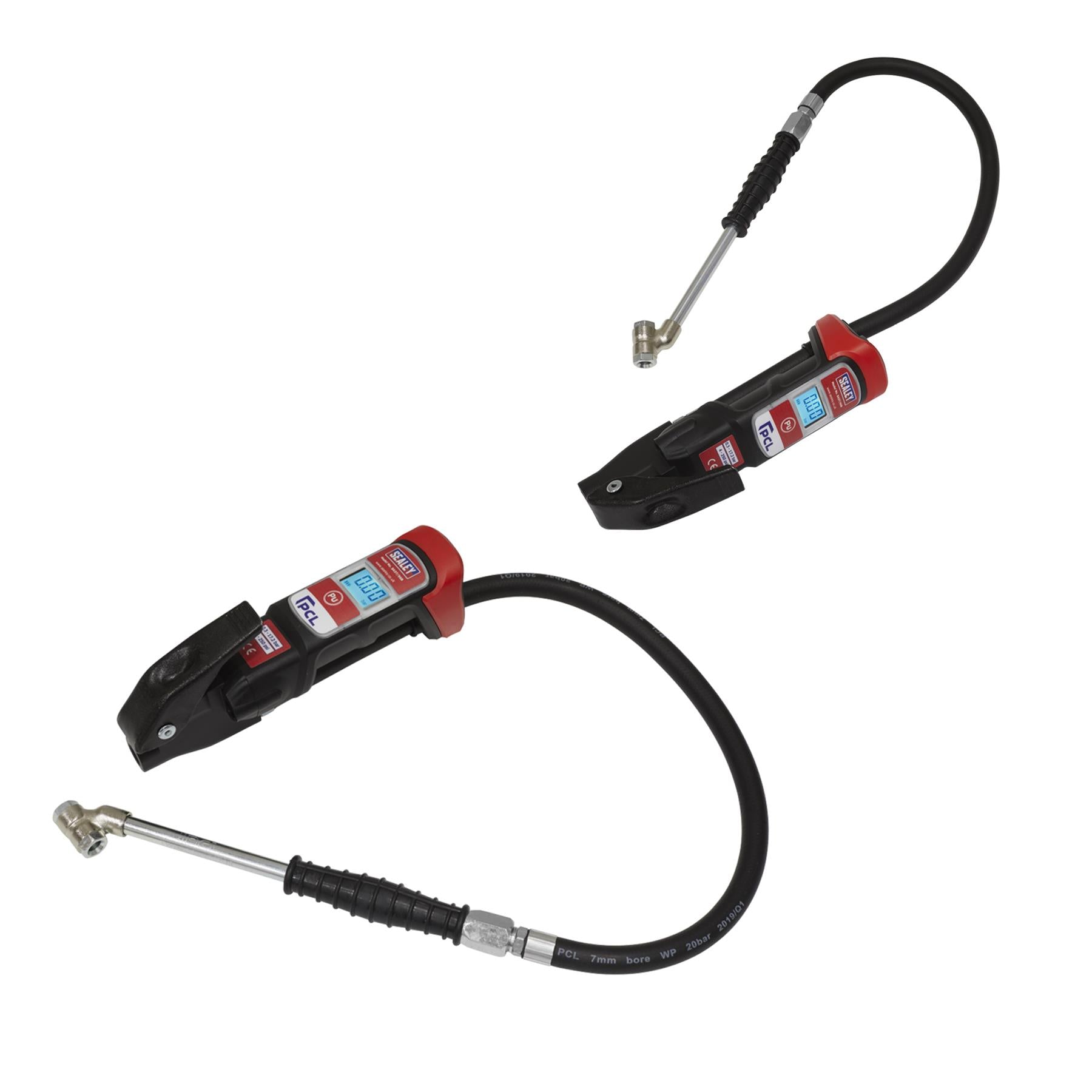 Sealey Prem. Anodised Digital Tyre Inflator-Twin Push-On Connector