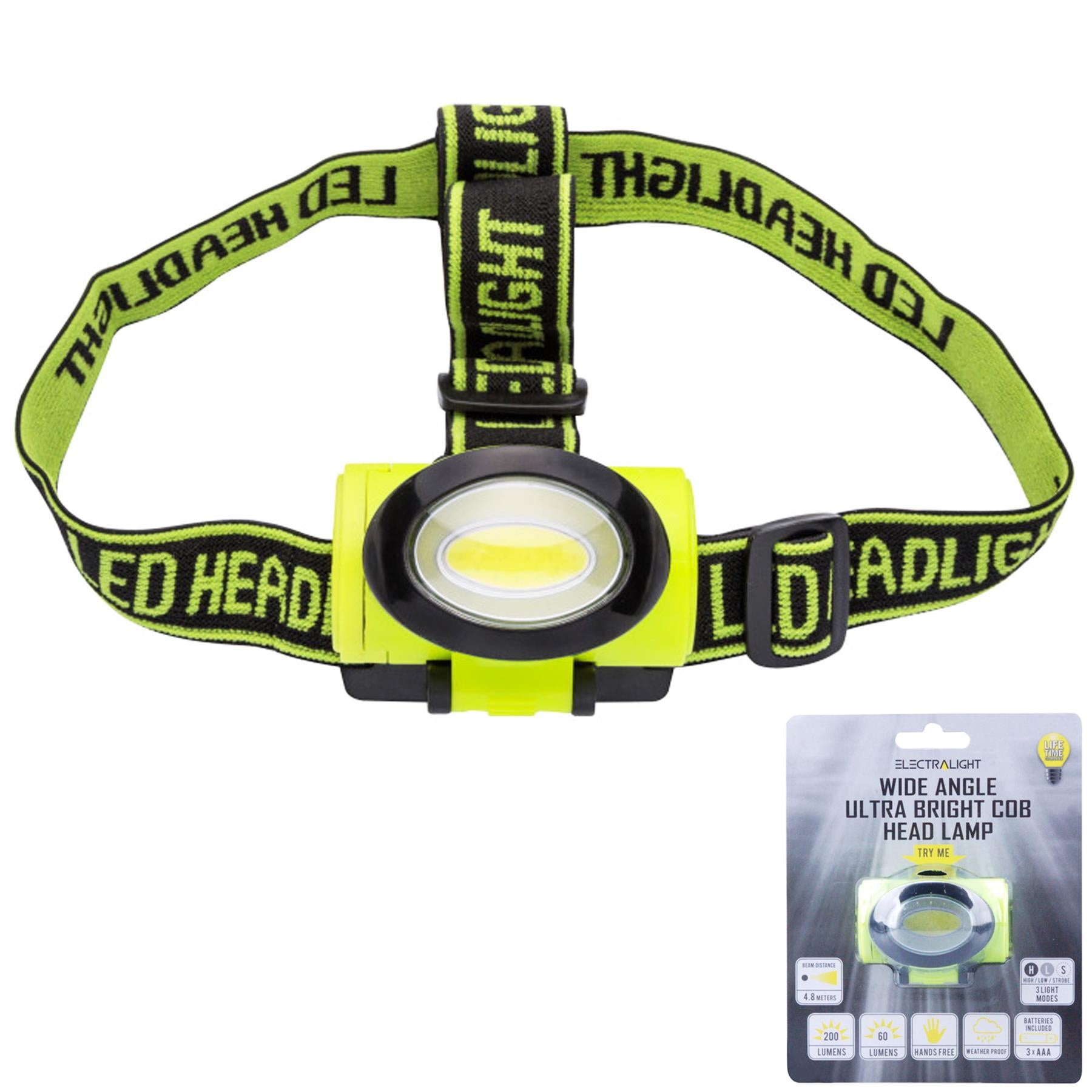 Electralight Wide Angle Ultra Bright COB Head Lamp (200 Lumens)