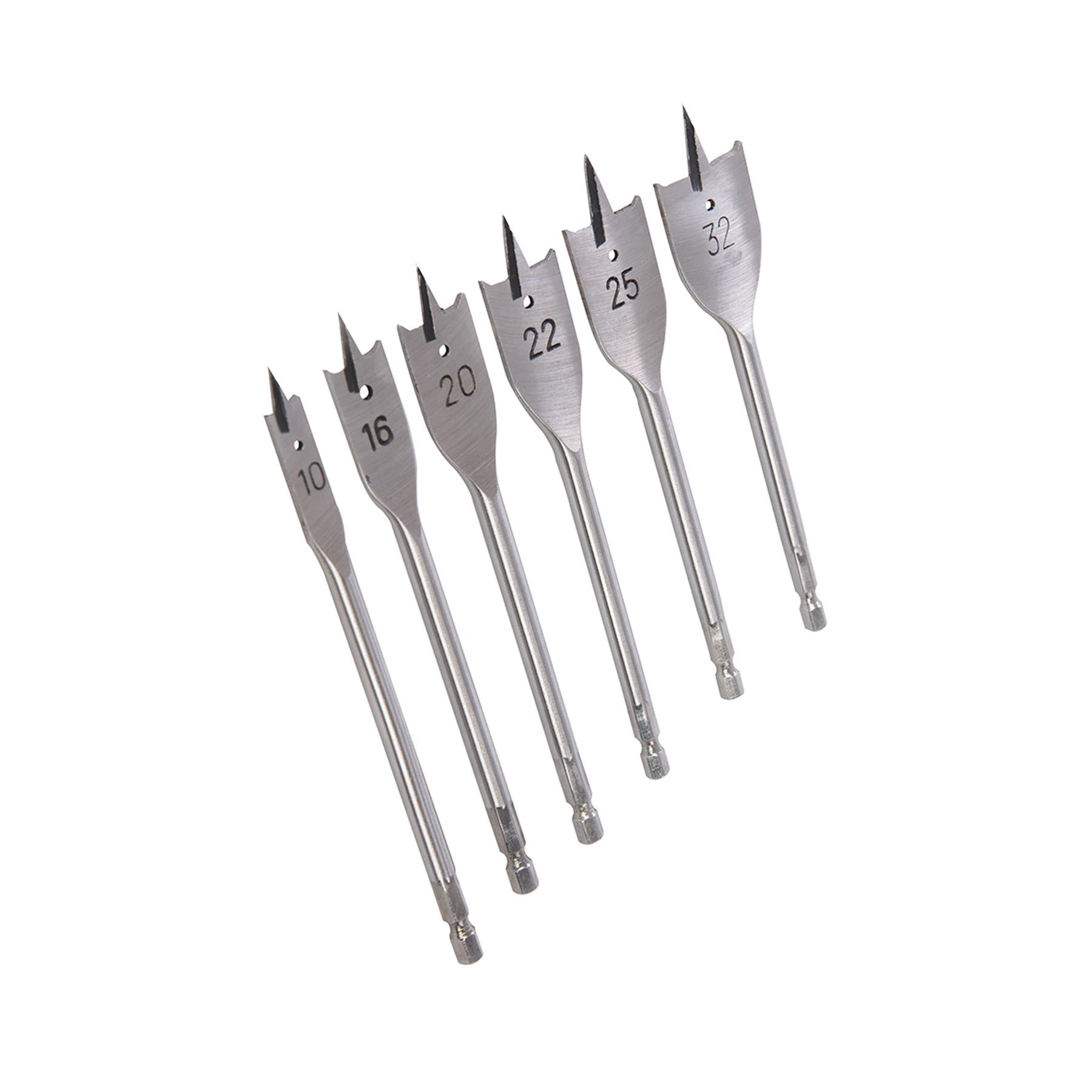 Flat Bit & Extension Arm Set 10pce 6-32mm Drilling Soft Hard Wood Plasticboard