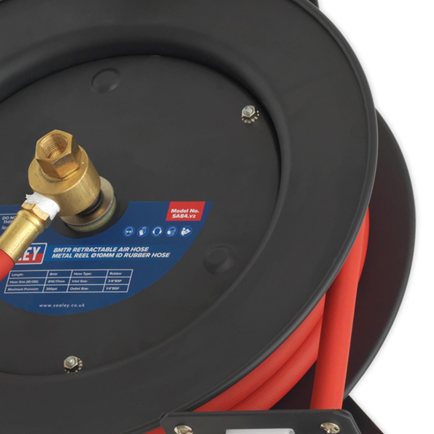 Sealey Retractable Air Hose Steel Reel 8m 10mm ID Rubber Hose