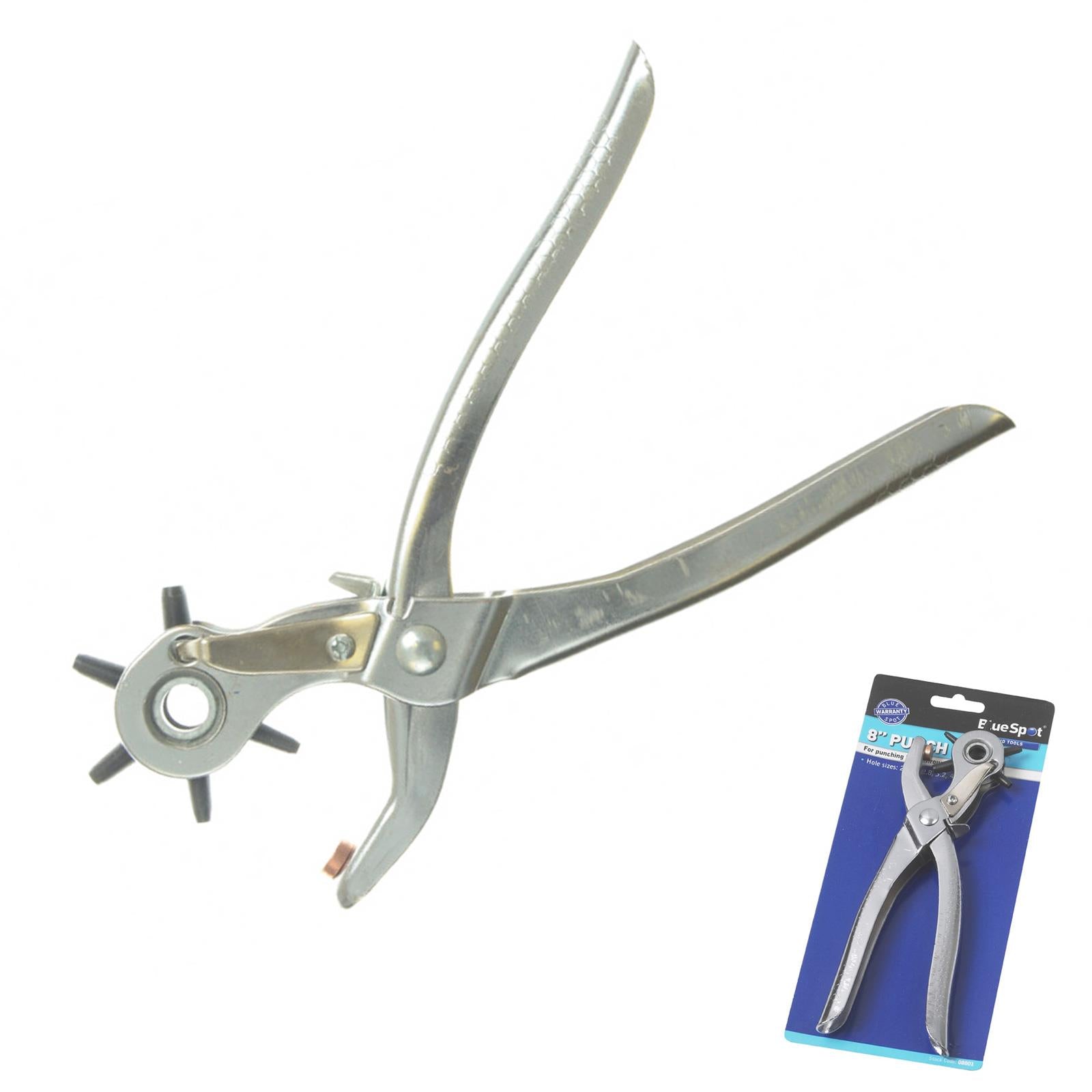 BlueSpot 200mm (8") Leather Punch Plier Multi Punch Sizes 2-4.8mm Heavy Duty