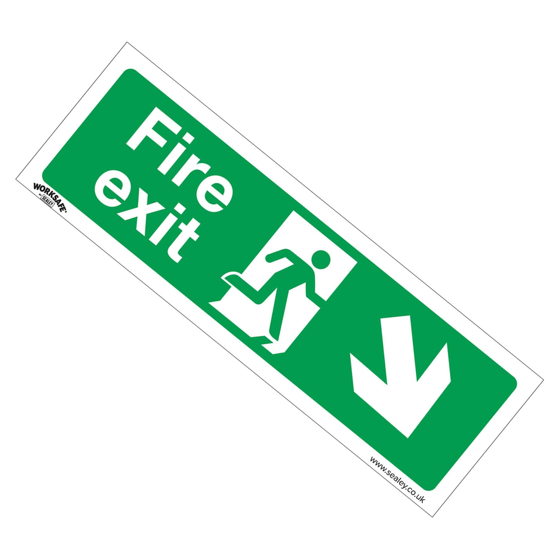 Sealey Safety Sign - Fire Exit (Down Right) - Rigid Plas - Pk of 10