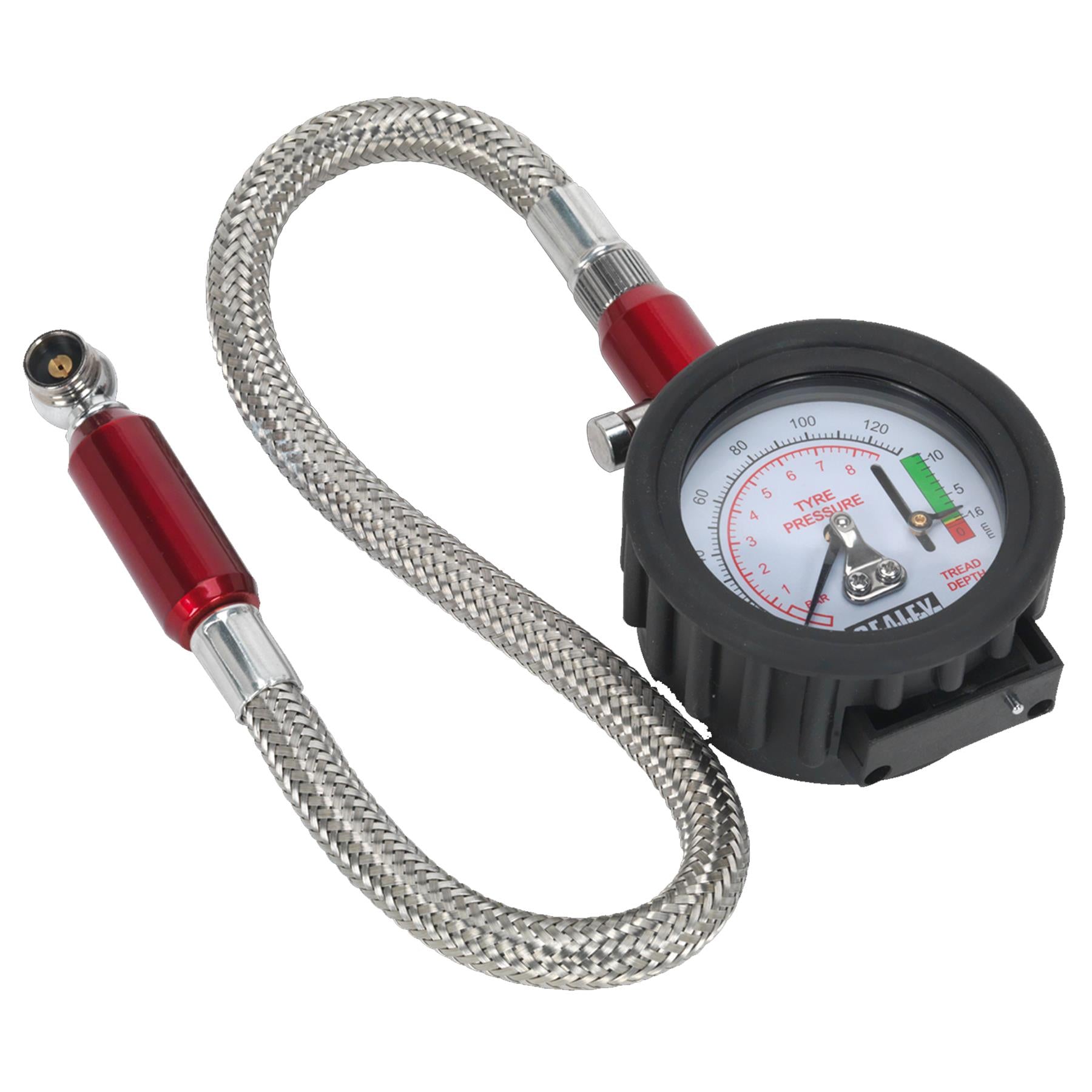 Sealey Tyre Pressure Gauge with Tyre Tread Depth Gauge - Flexi Hose