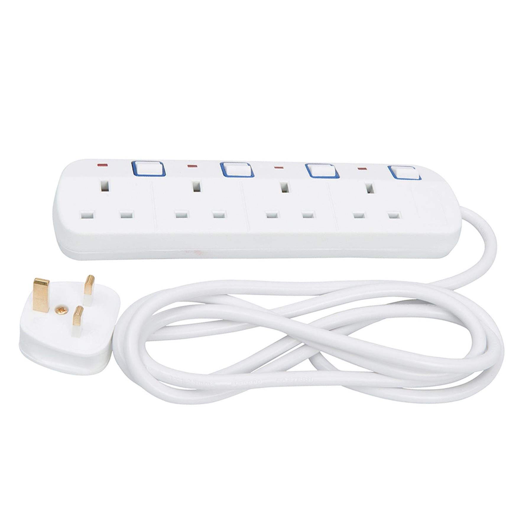 Switched Extension Lead 4-Gang 2M 13A With Neon Power Indicator 2M Long