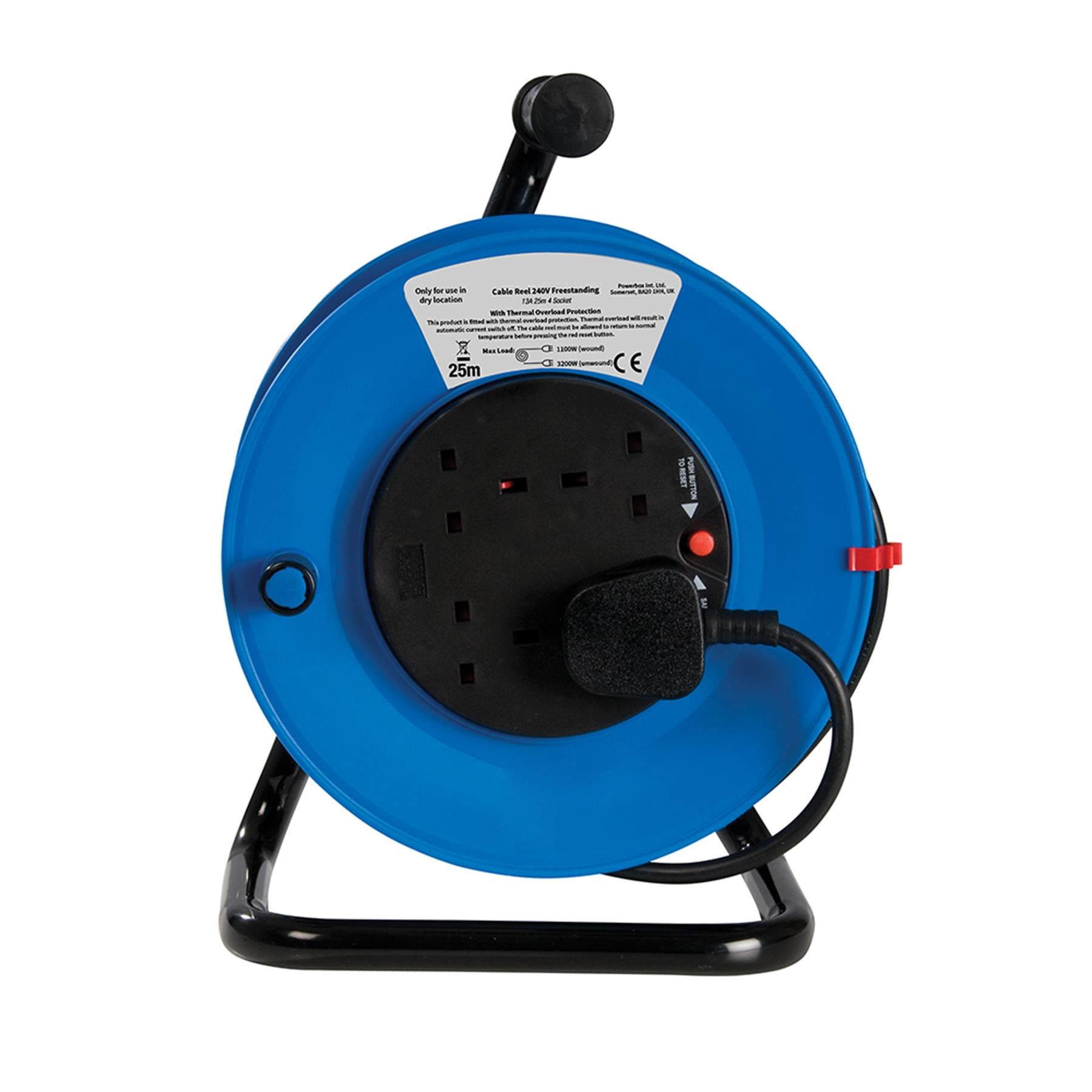 Brand New 25M Mains Power Extension Cable Reel 4 Socket 240V 13A Freestanding