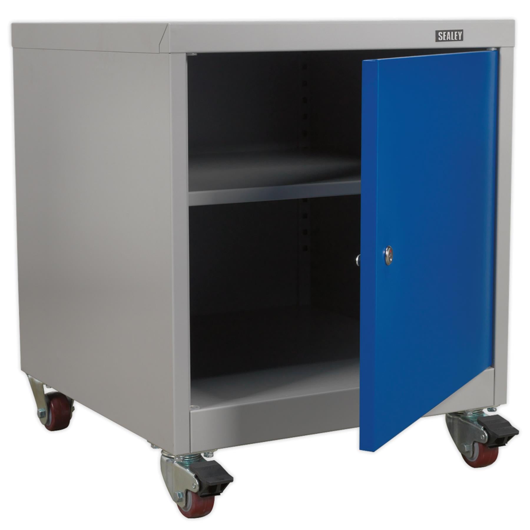 Sealey Mobile Industrial Cabinet 1 Shelf Locker four 60mm wheels