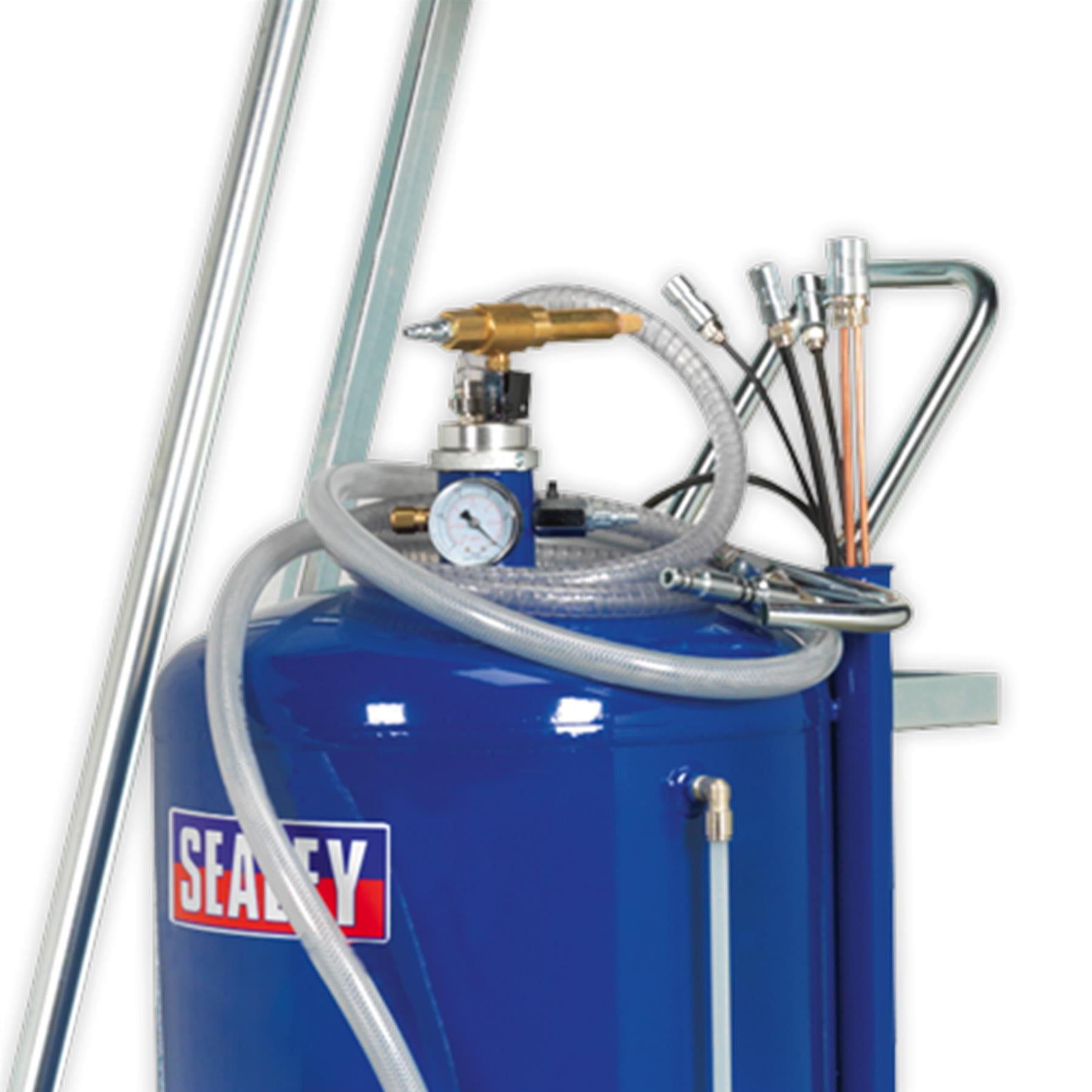 Sealey Mobile Oil Drainer + Probes 80L Cantilever Air Discharge