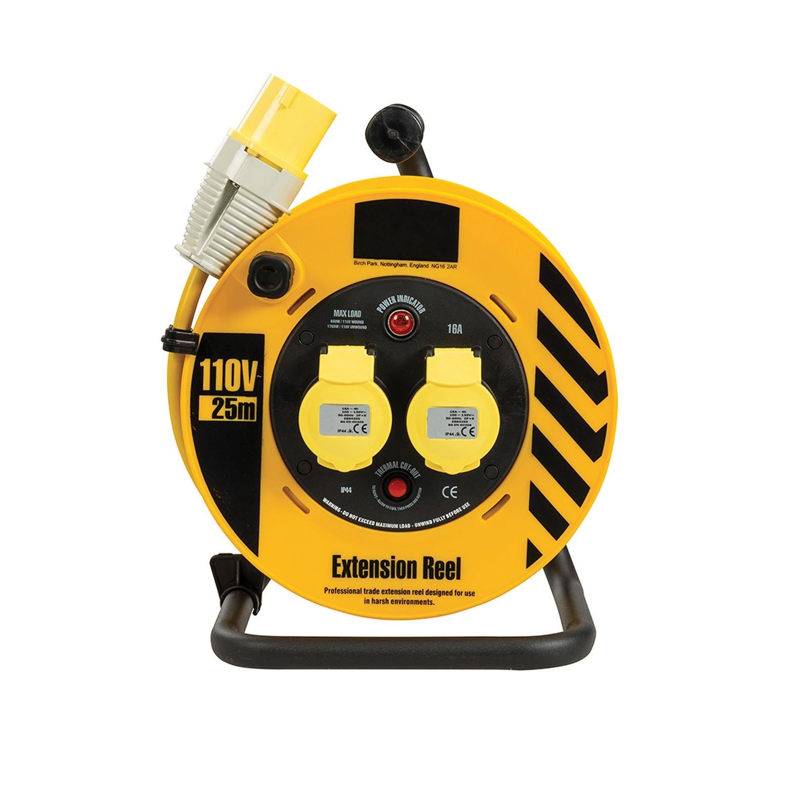 110V 16A Industrial Cable Reel 25m 2 Way Lightweight Strong Steel 3-Core Cable